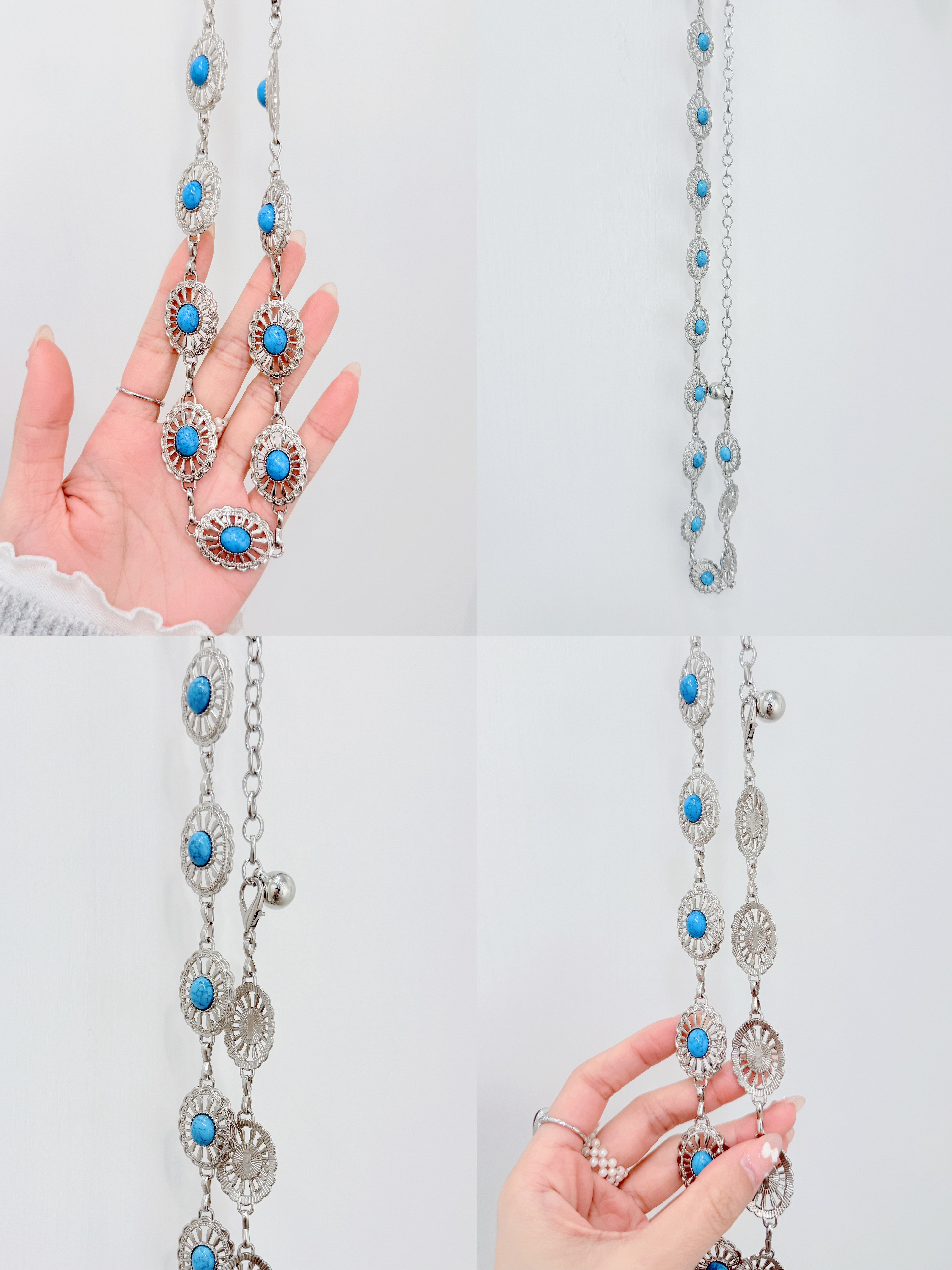 A0163｜復古花邊藍石章紋腰鏈