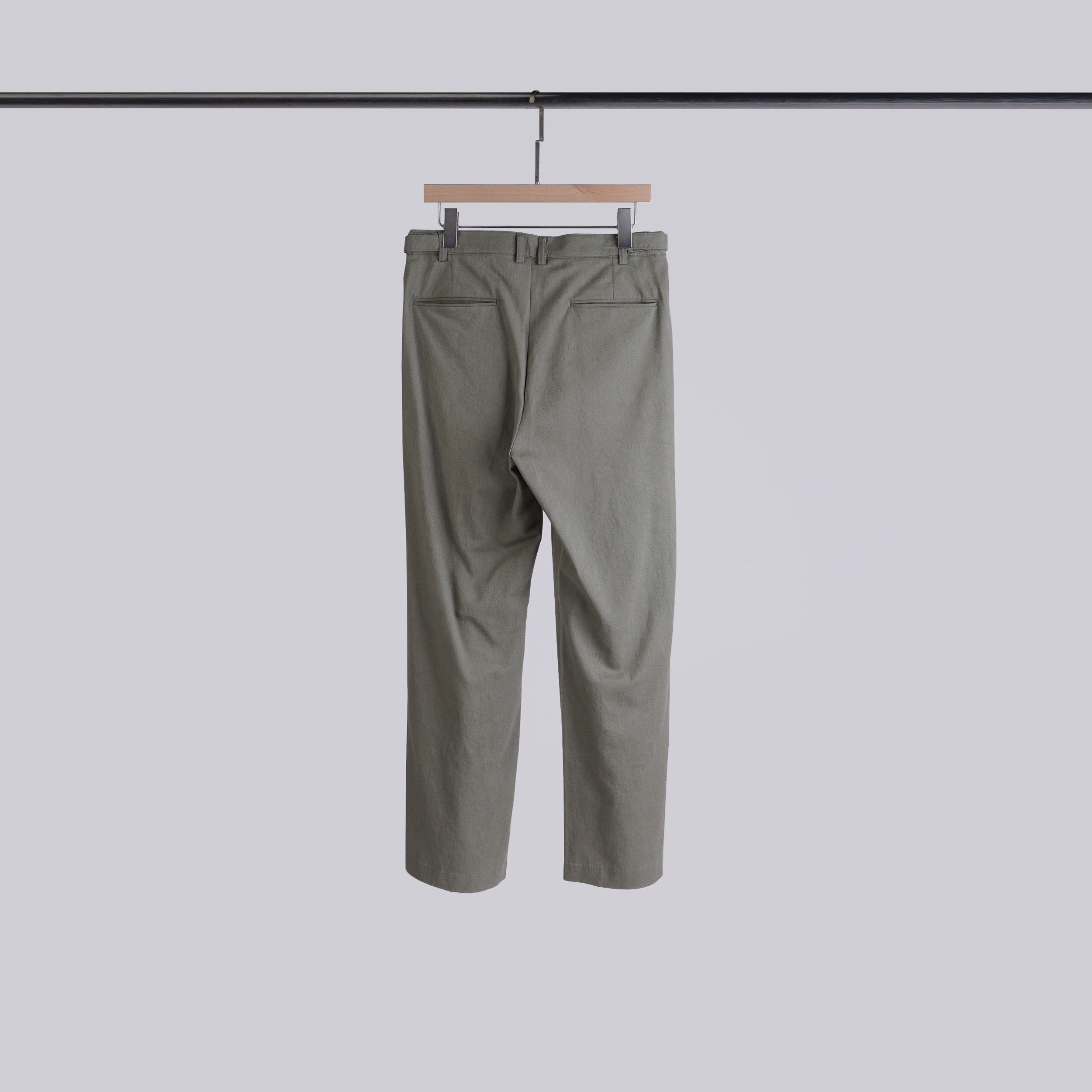 腰帶釦壓褶西裝寬褲 | M-L | 卡其綠