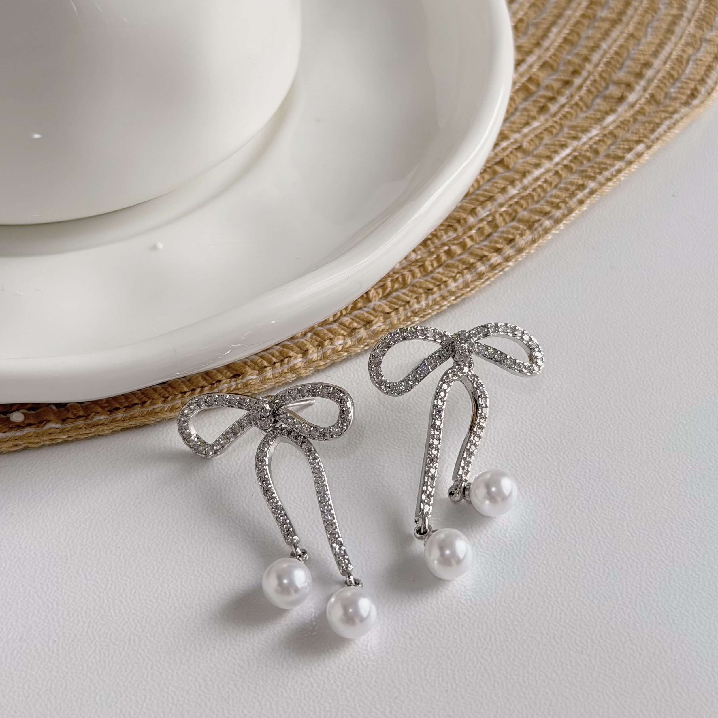 A198滿鑽蝴蝶結珍珠垂吊