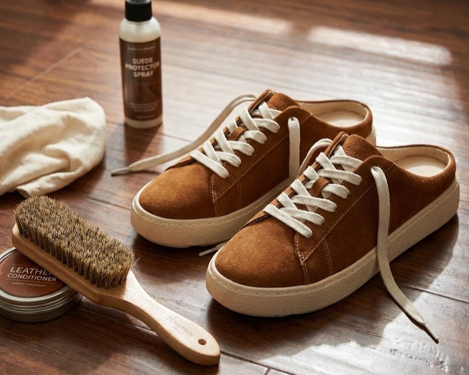 真皮鞋基礎保養工具組推薦，包含鞋油、軟布與防塵袋，教導消費者正確收納日系娃娃鞋與萌萌懶人鞋，預防變形與受潮，是居家養護真皮女鞋的必備知識。