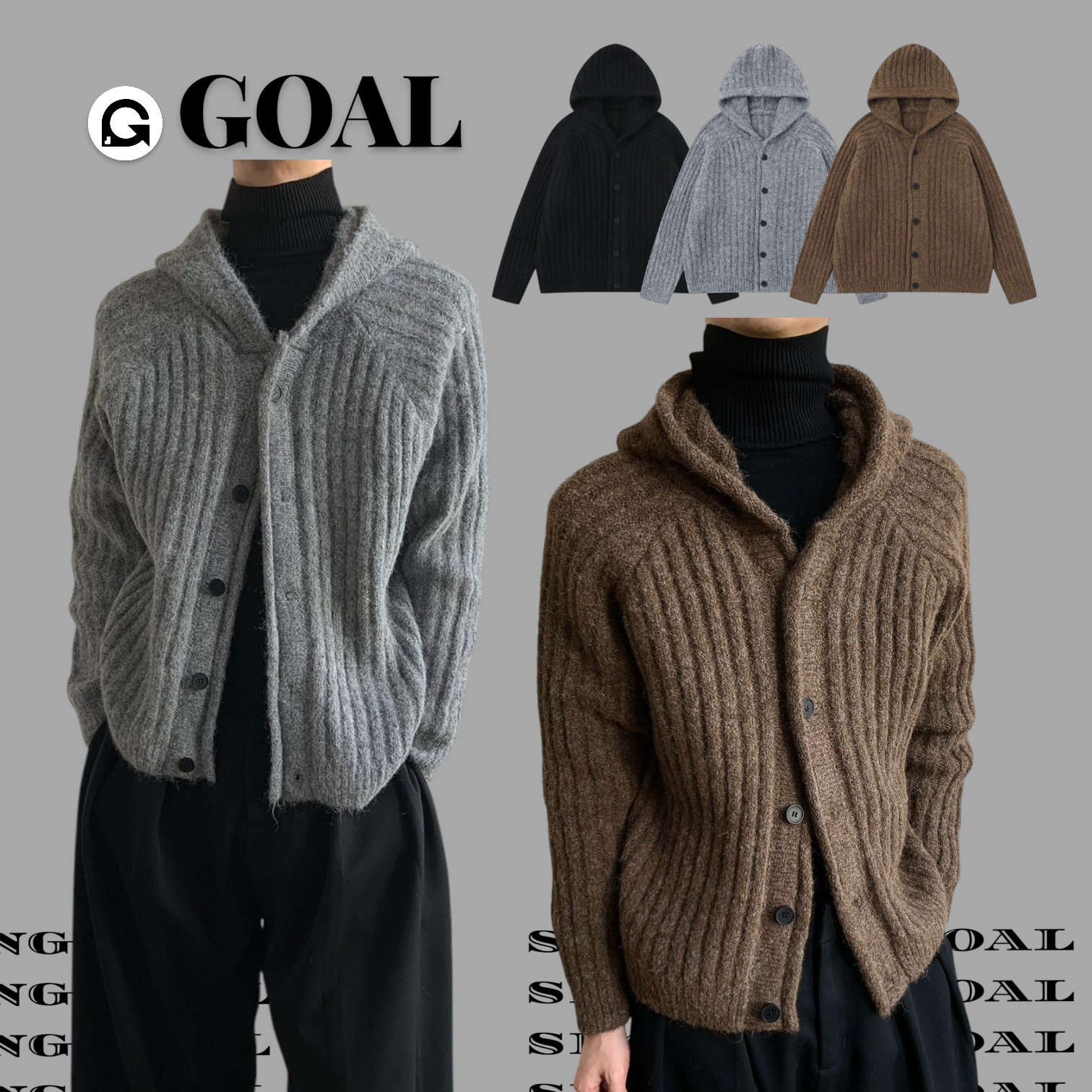 (GOAL) 針織 條紋 連帽毛衣開衫 BANG3030