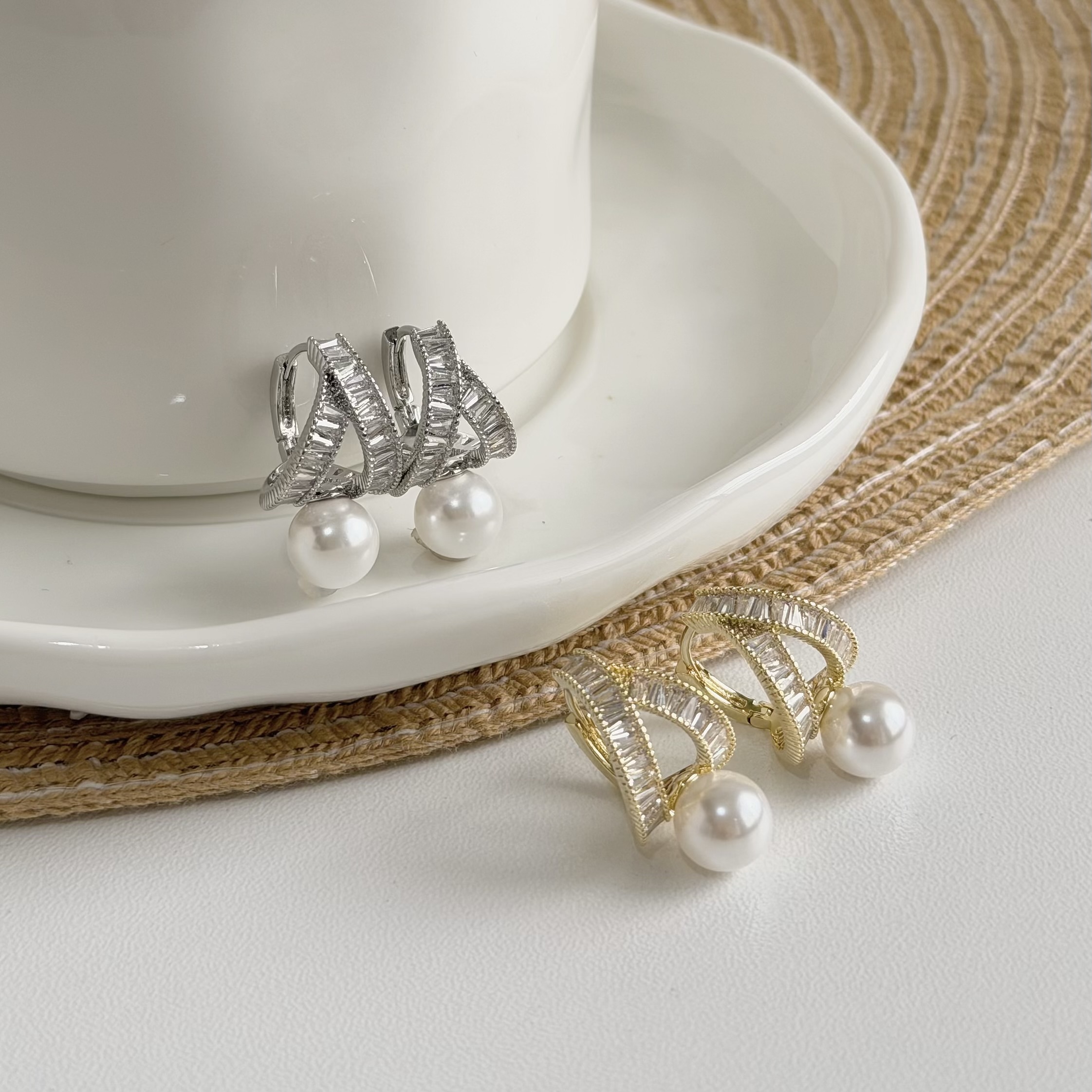 B457鋯石雙線交叉珍珠易扣