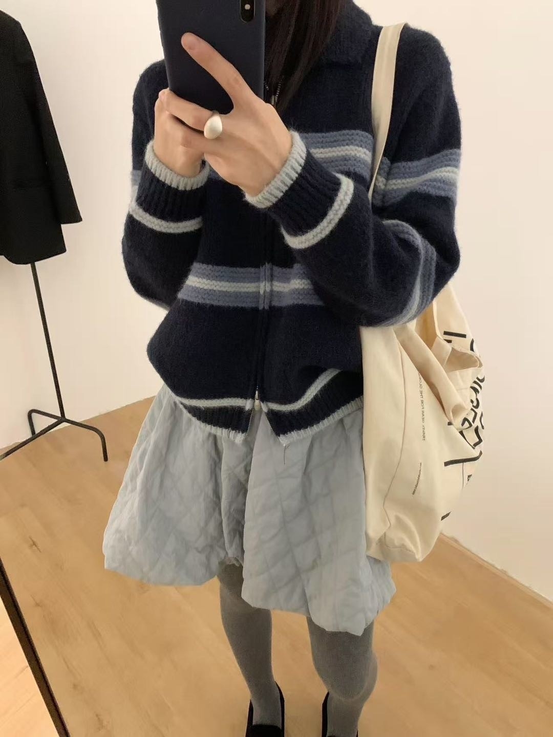 條紋翻領拉鍊毛衣 RCR198