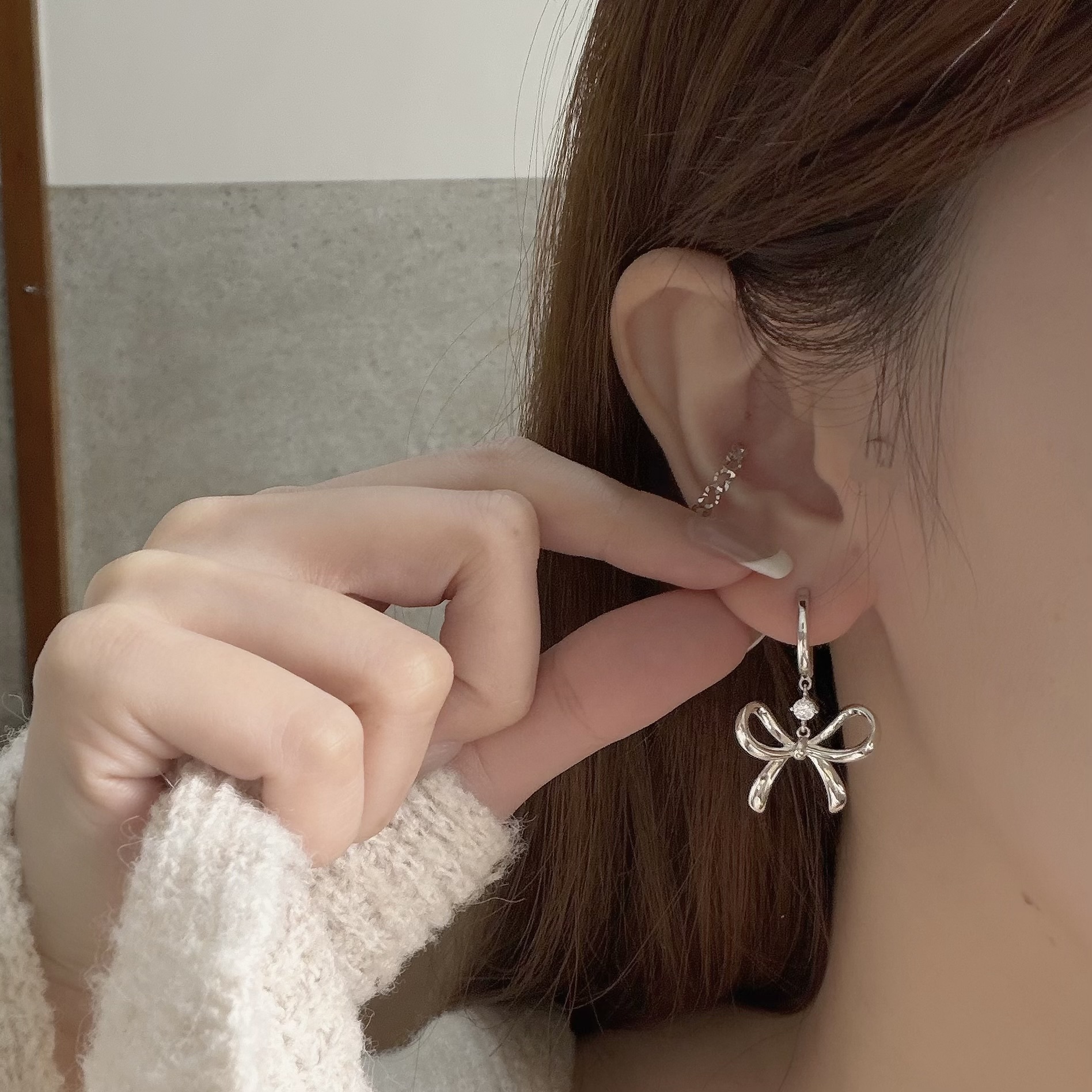 C258單鑽緞帶蝴蝶結垂吊易扣