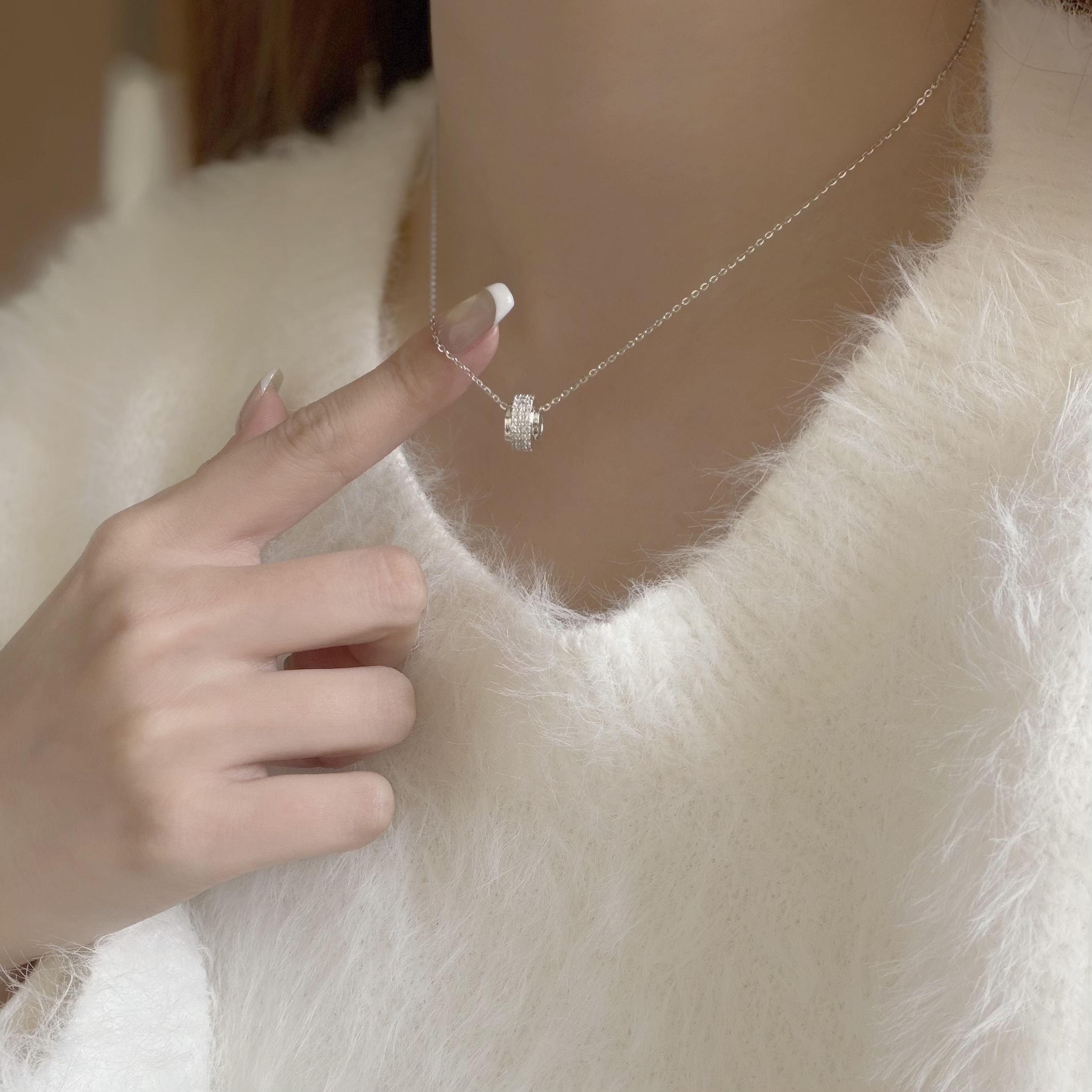 Y329【輕奢】滿鑽圓環純銀鎖骨鏈