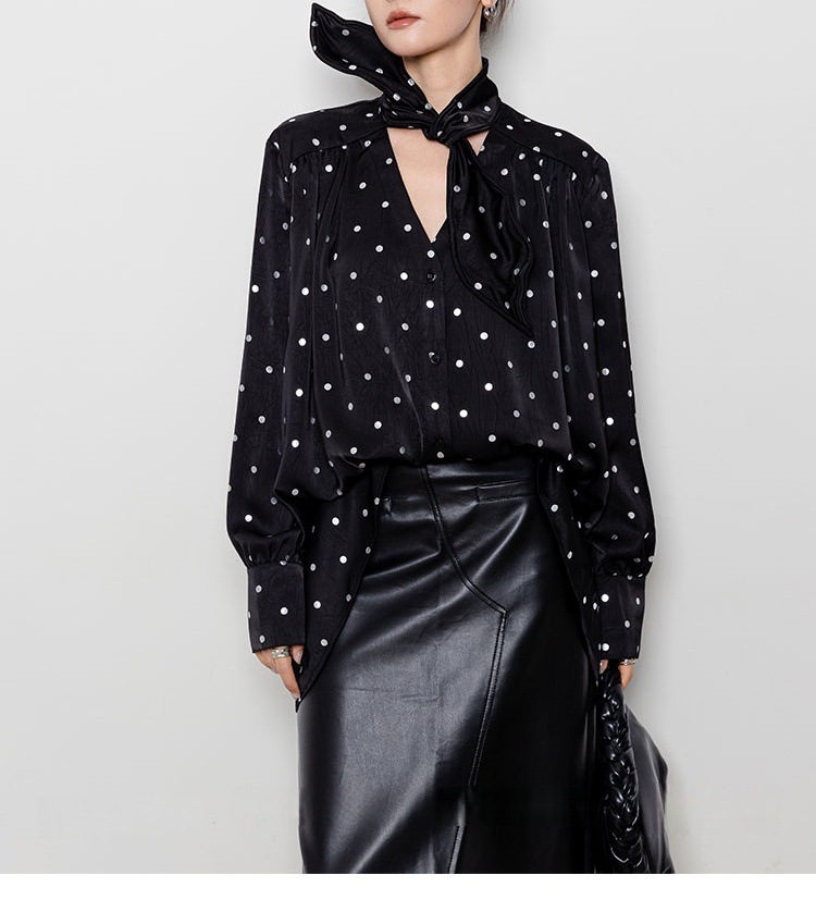 燙銀波點 繫帶復古寬版襯衫