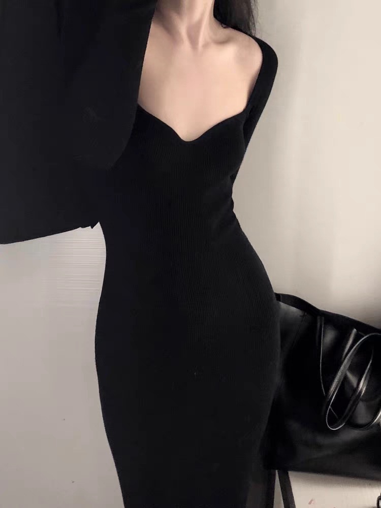 愛心領螺紋長袖洋裝