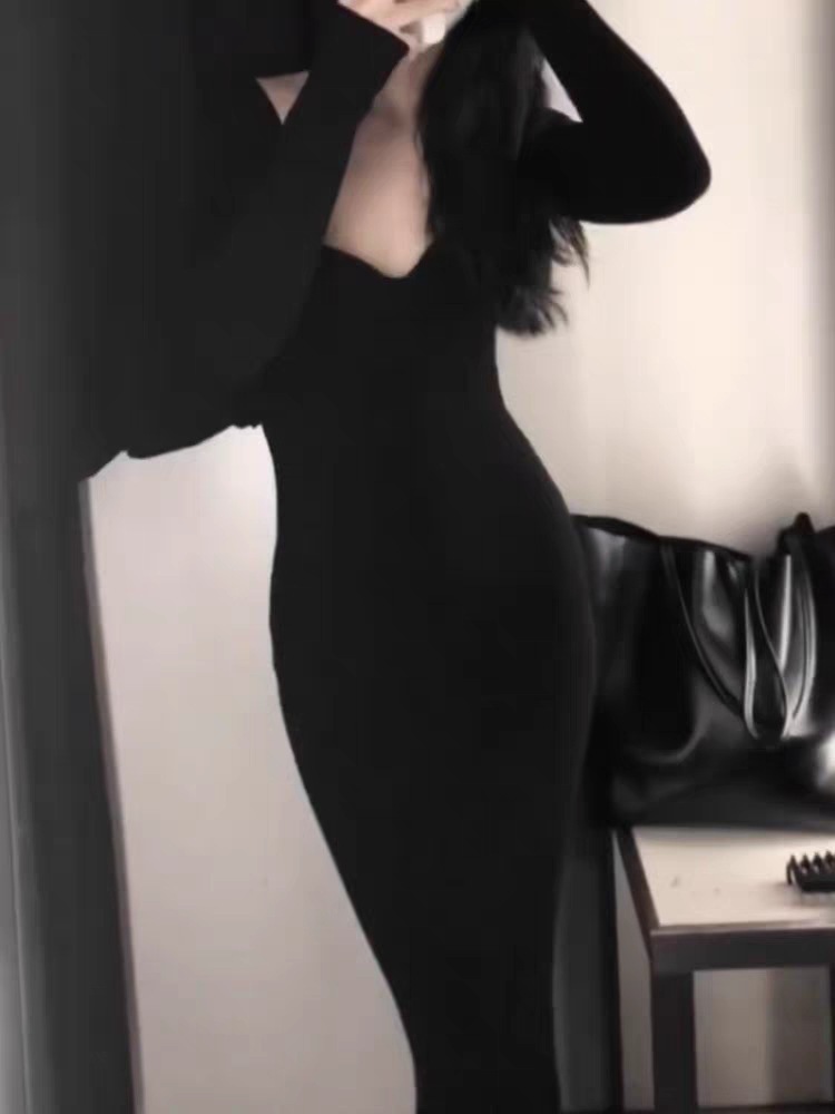 愛心領螺紋長袖洋裝