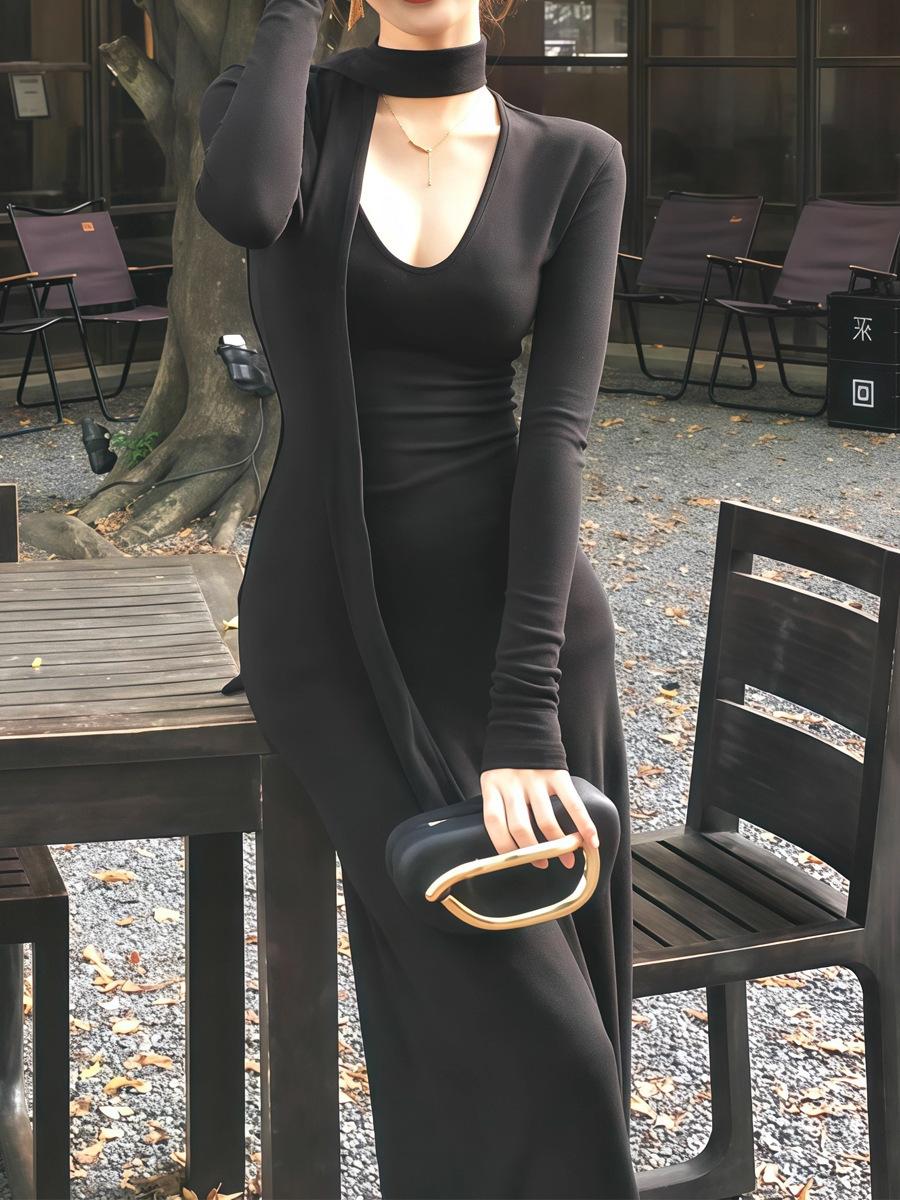 氣質飄帶 秋冬修身長洋