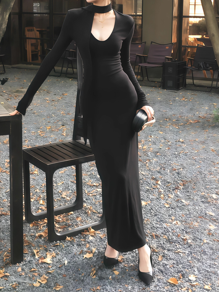 氣質飄帶 秋冬修身長洋