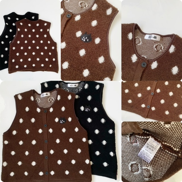 日系驚訝貓波點絨背心 -2600050-260131