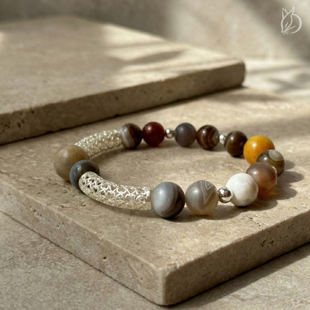 「引韁・酉雞」結合波斯瑪瑙的大地穩定與菊花玉的自然綻放。