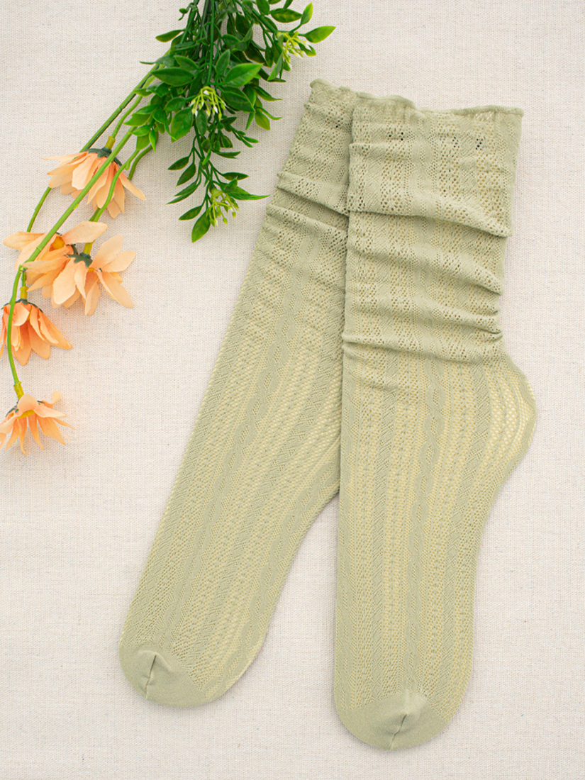 麻花織紋堆堆中筒網襪