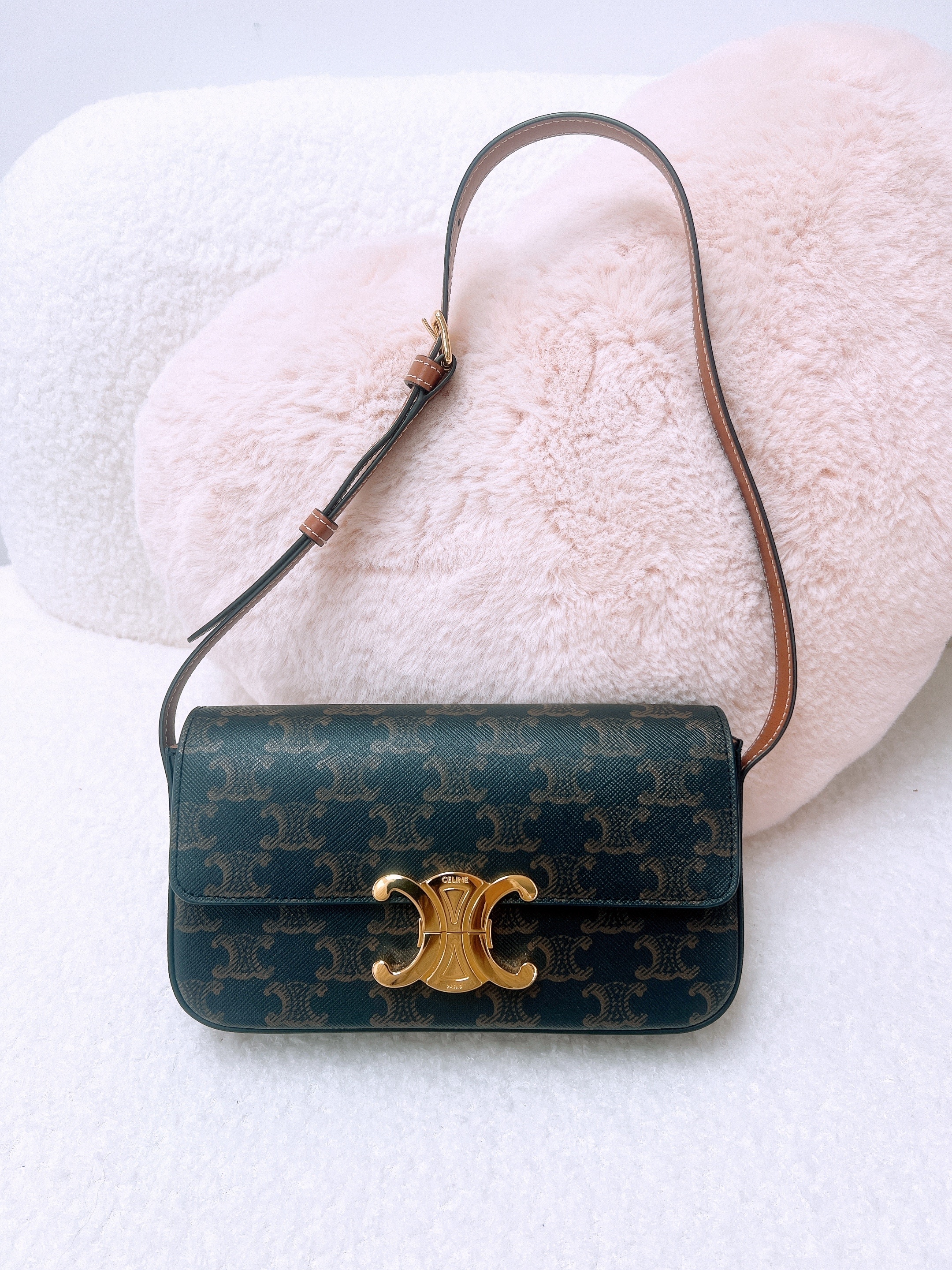 Celine triomphe claude shoulder bag brown monogram