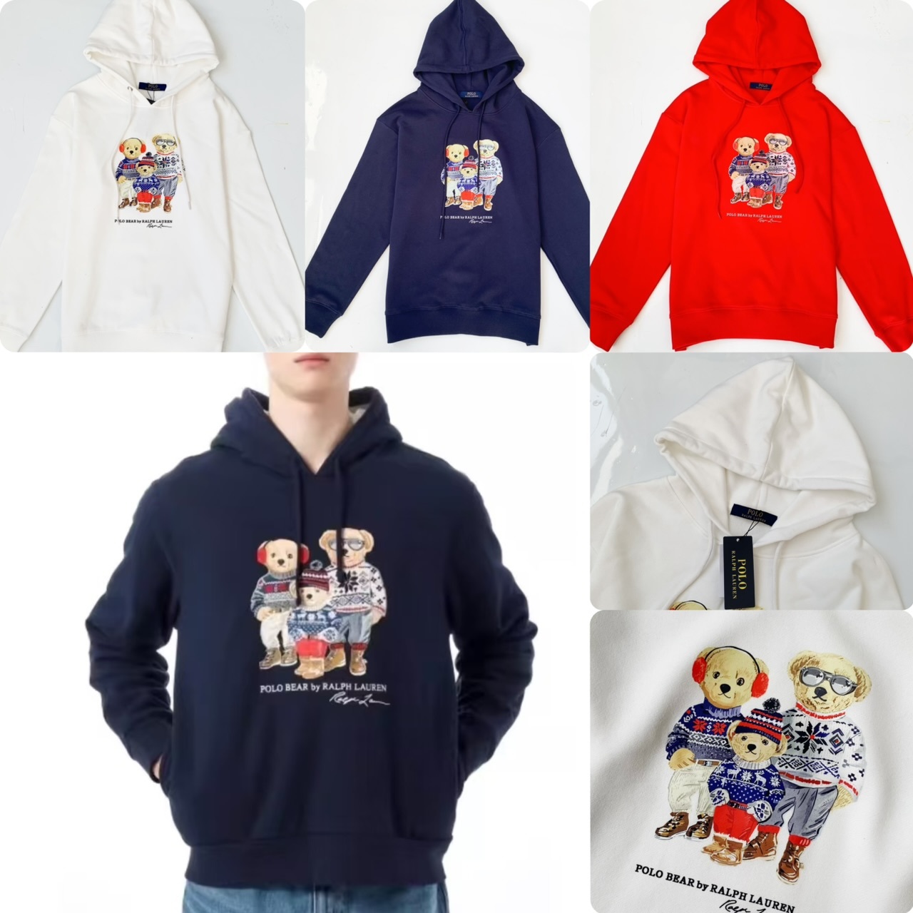 Ral*ph Lau*ren 三隻熊印花連帽長袖衛衣-2600053-260131