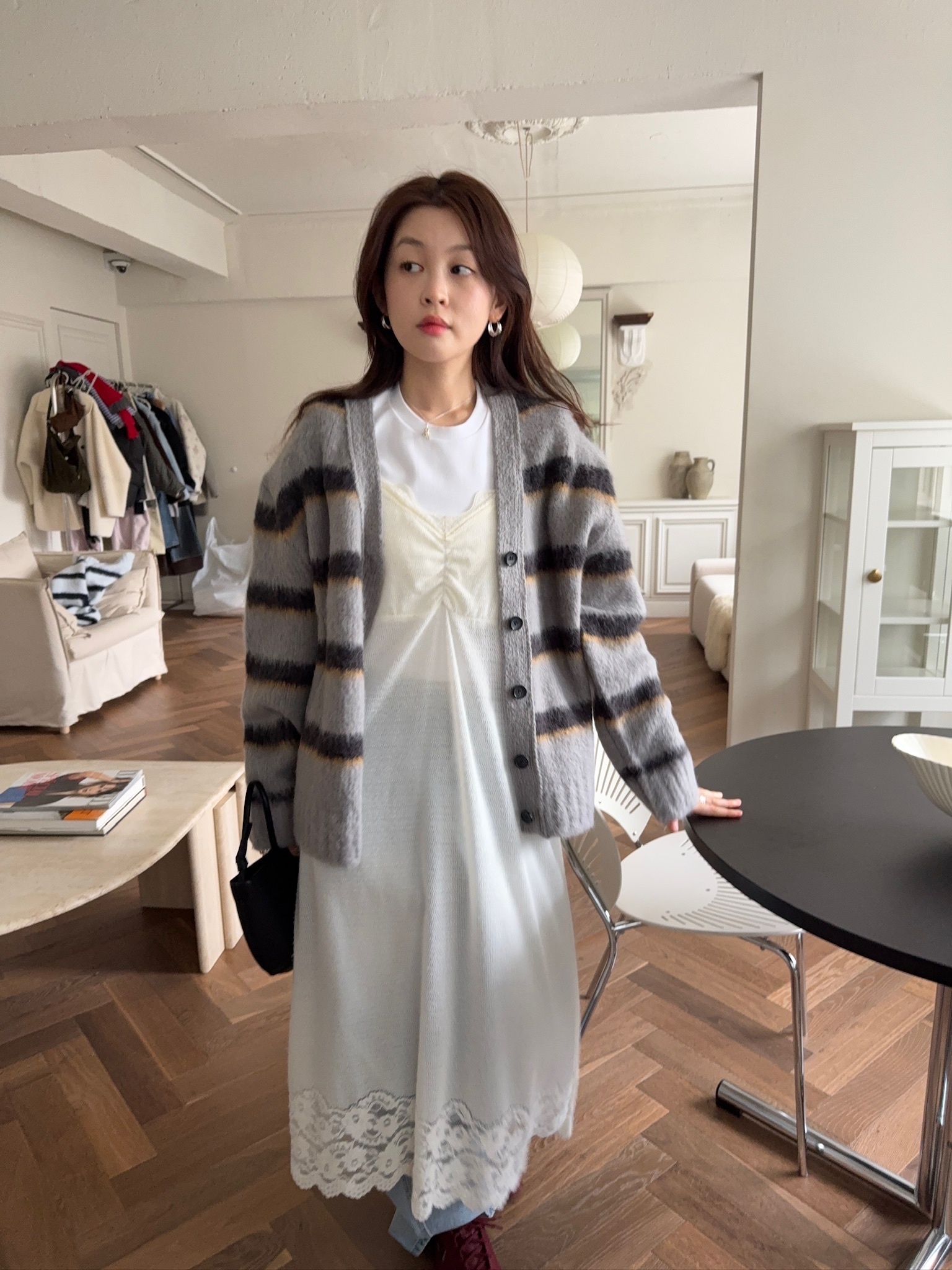 J51/ 混羊毛20%條紋針織罩衫