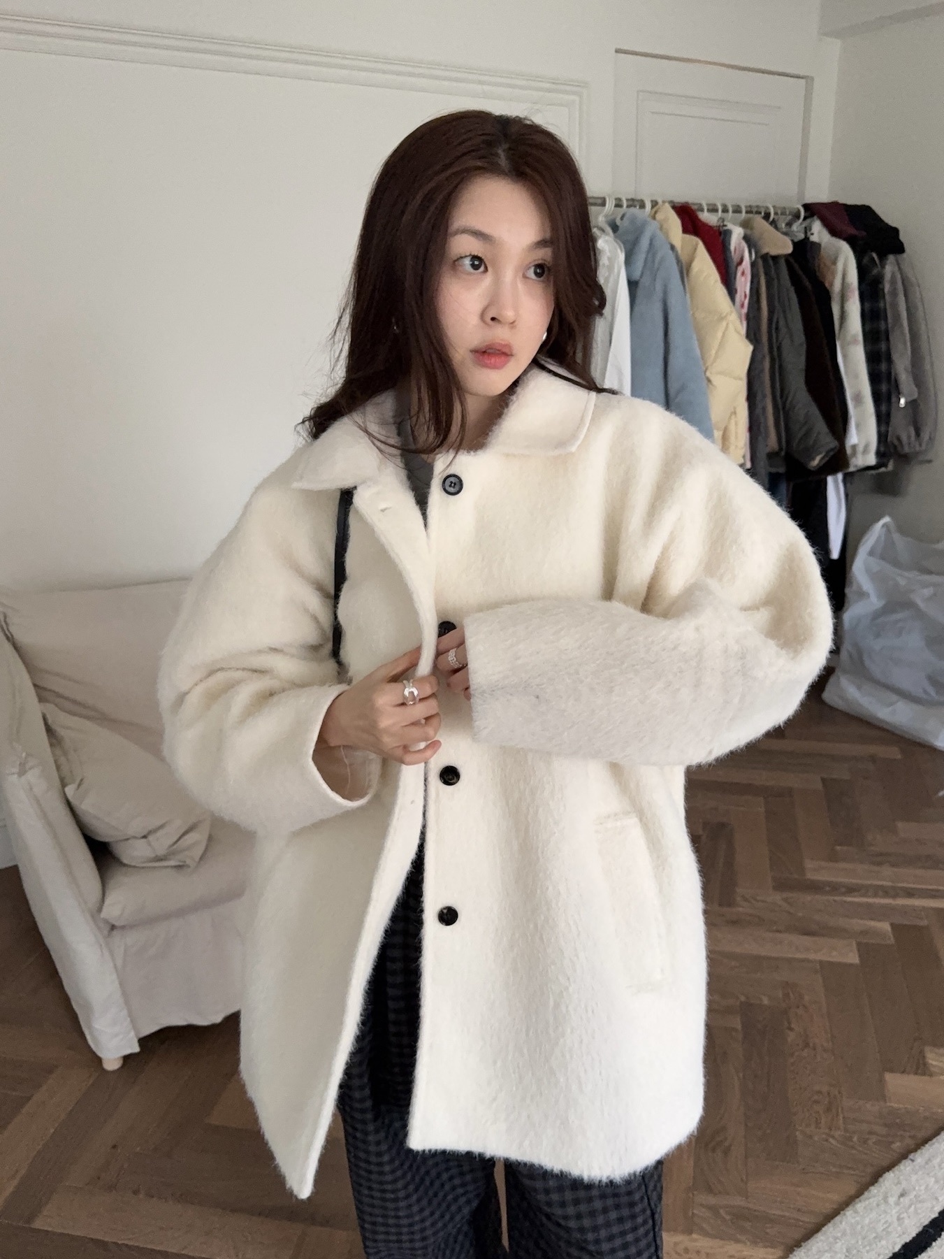 J52/ 混羊毛30%中長版大衣外套