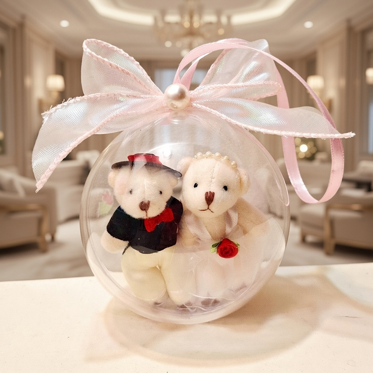 10CM結婚熊甜蜜透明壓克力圓球,送雪紗袋