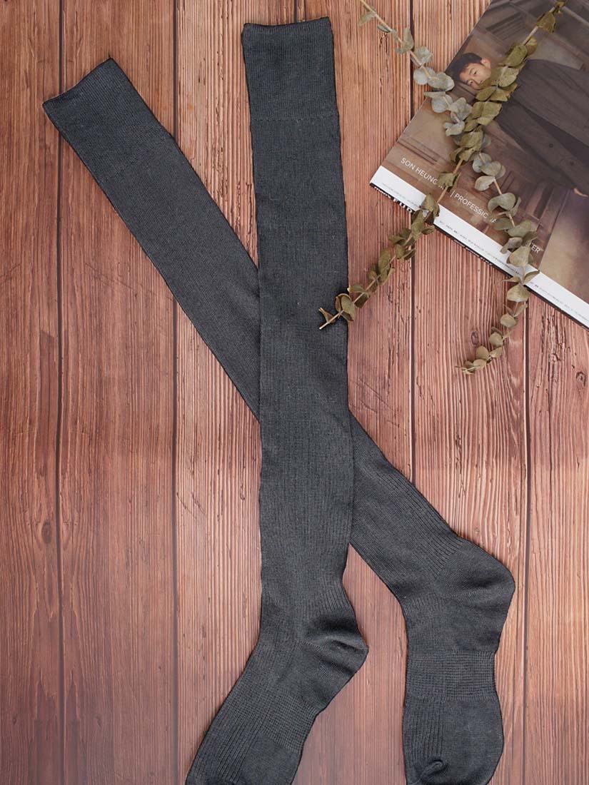 素色棉織膝上長筒襪(2色)