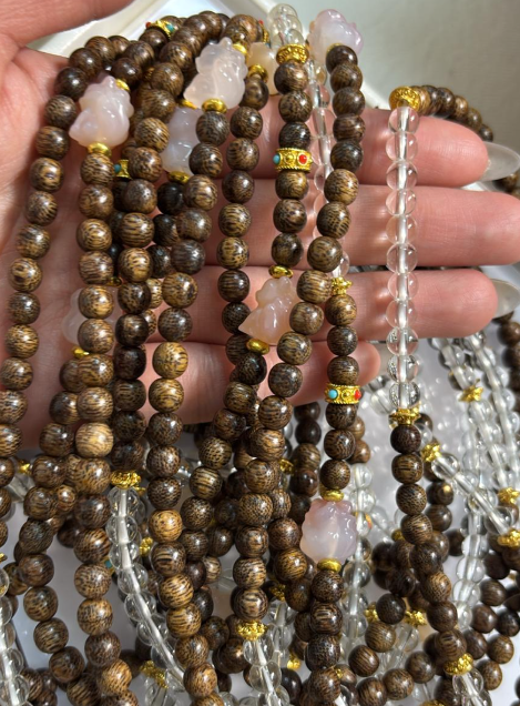 260110 - C9 6mm+沉香九尾狐仙白水晶雙圈手串