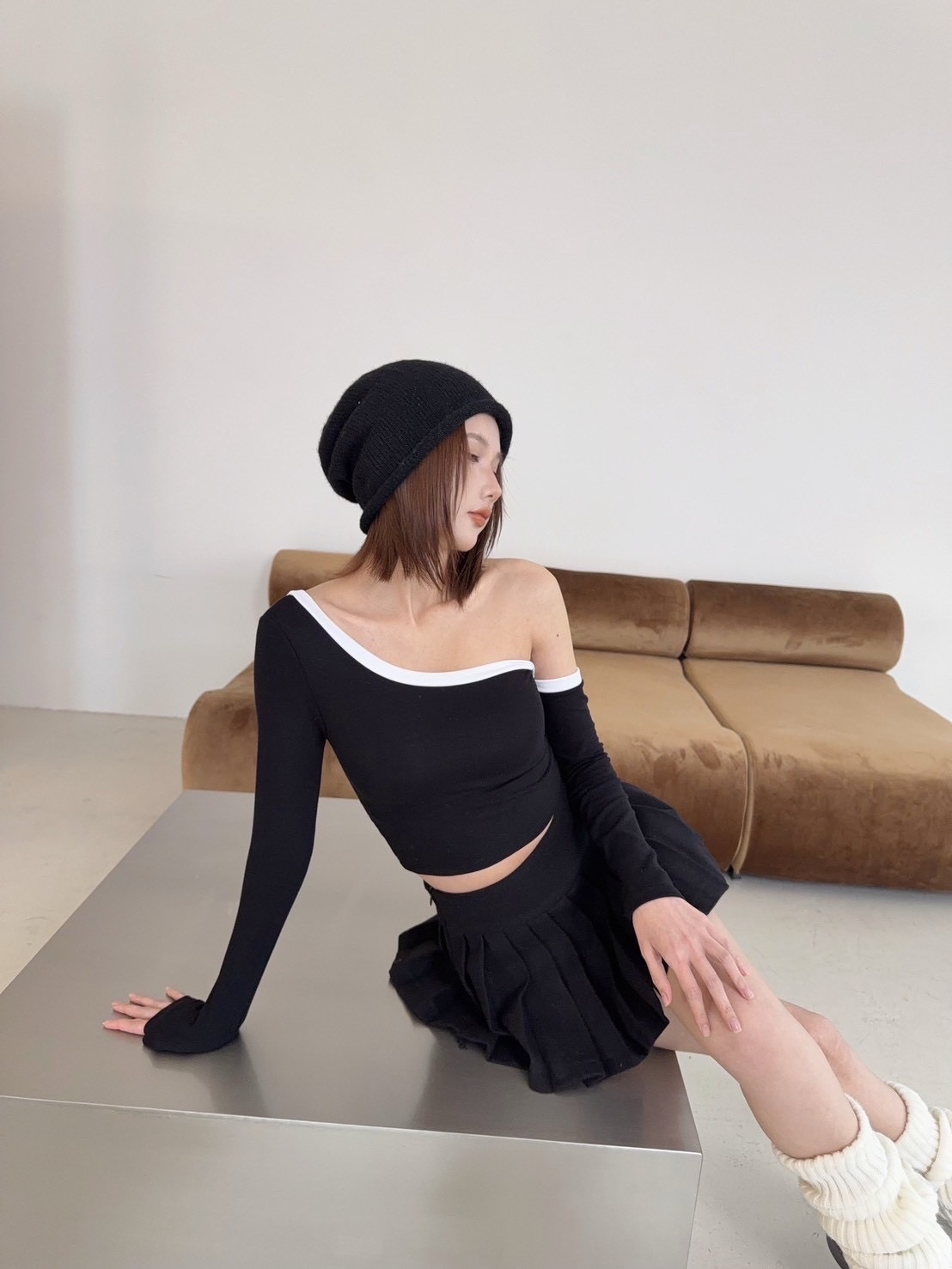 🇹🇼滾邊撞色斷袖發熱胸墊上衣