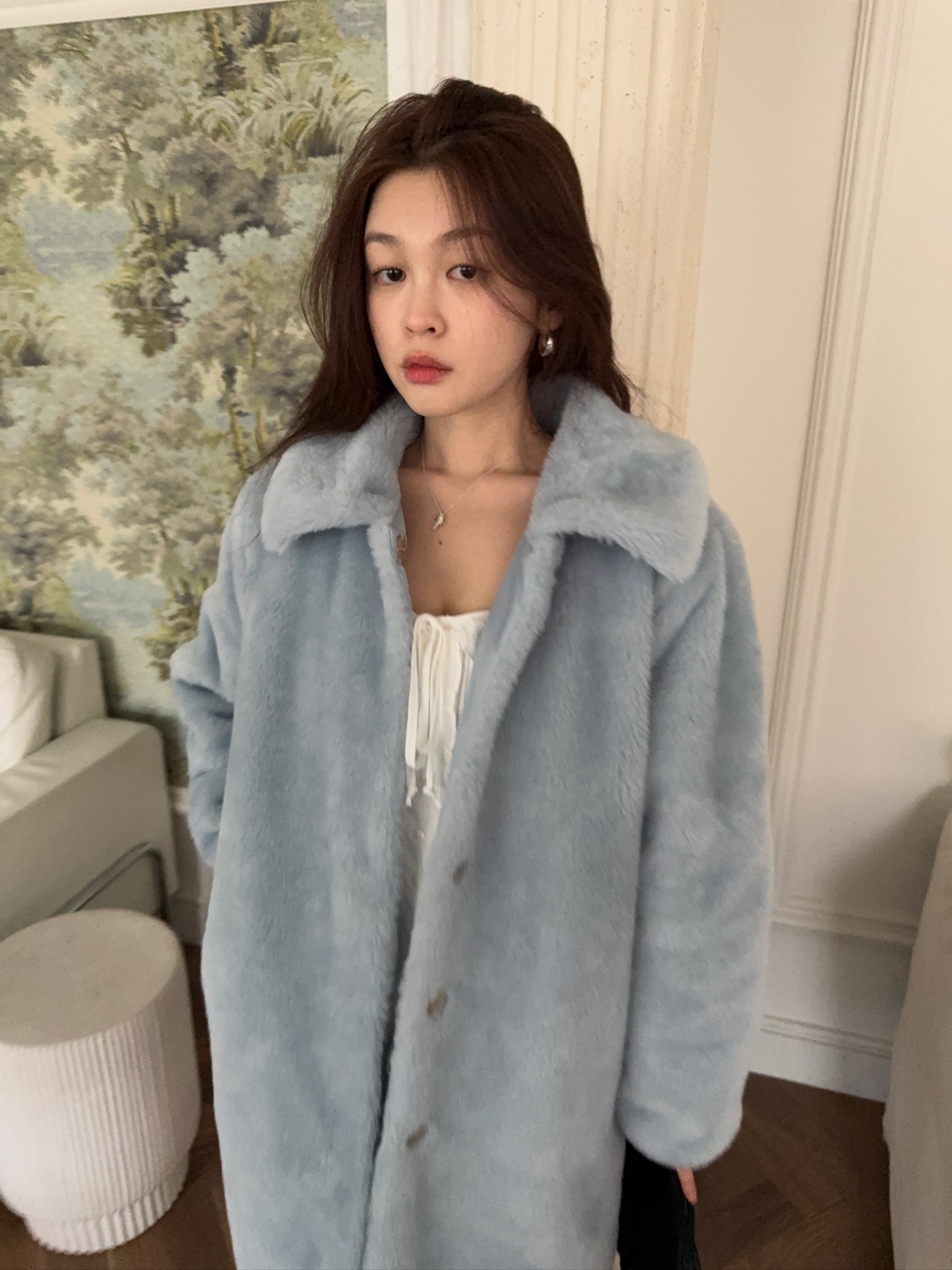 J58/ 混羊毛30%大翻領長版大衣外套