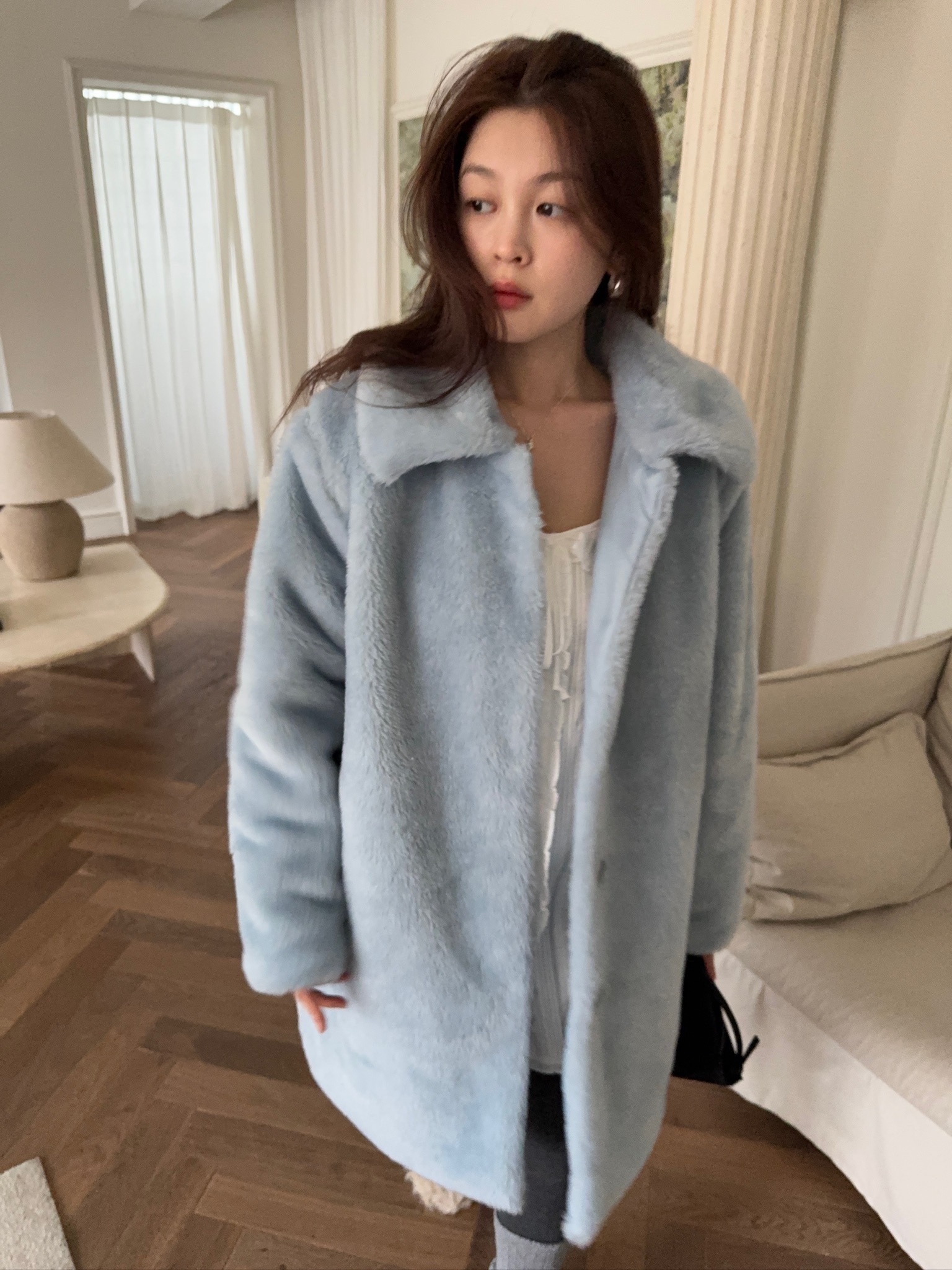 J58/ 混羊毛30%大翻領長版大衣外套