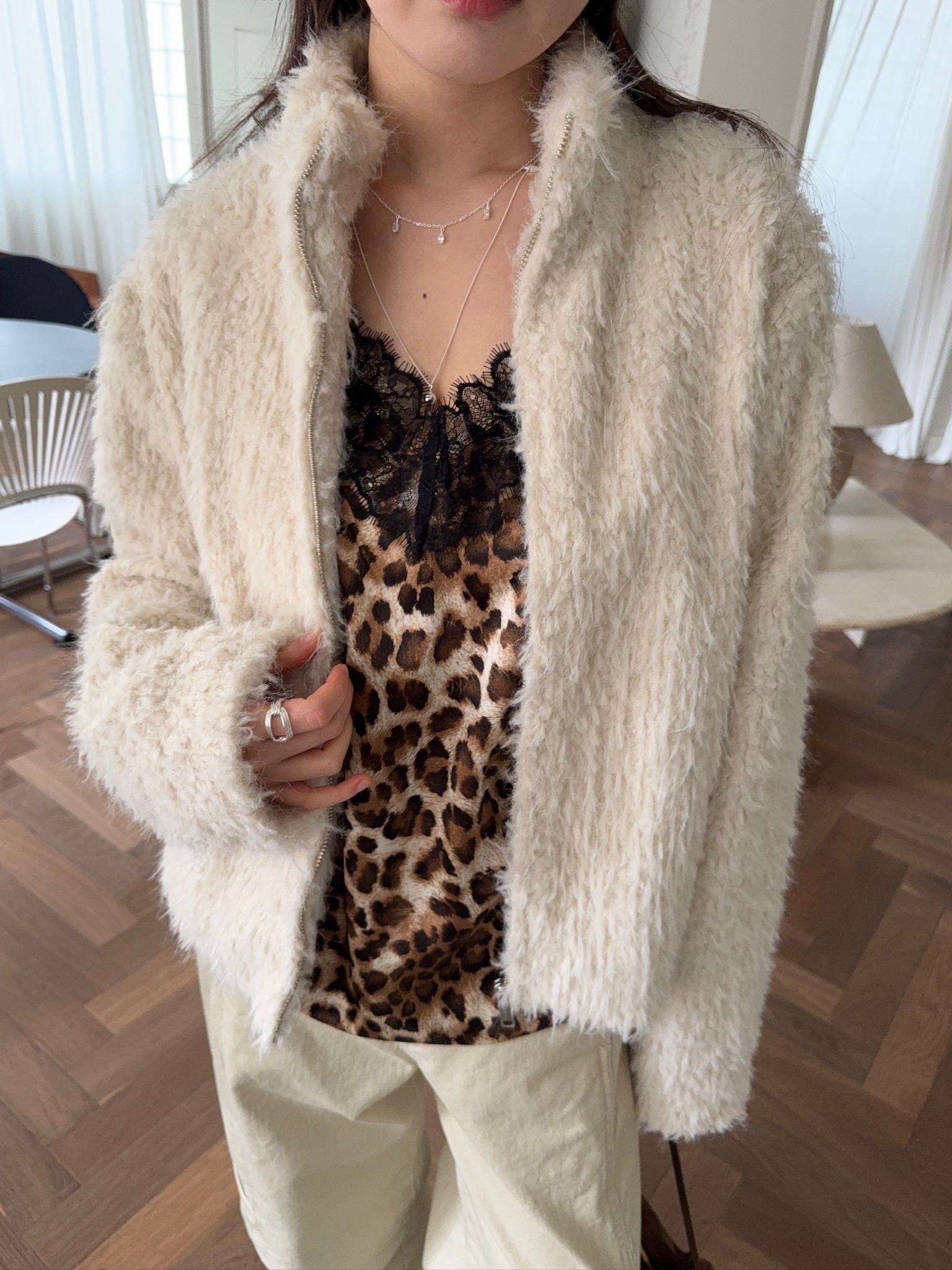 J64/ 立領毛毛針織外套