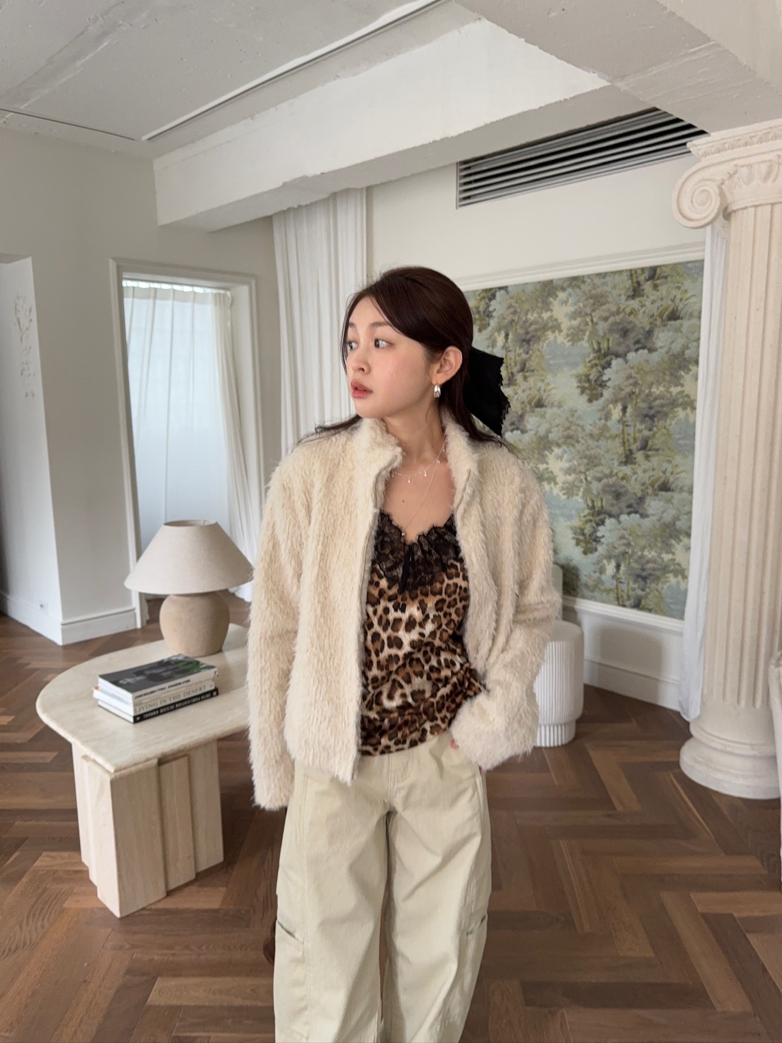 J64/ 立領毛毛針織外套