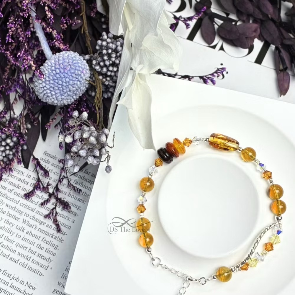 DS The Lovers｜流光歲月・天然花珀琥珀 925純銀手鍊(Time Capsule)