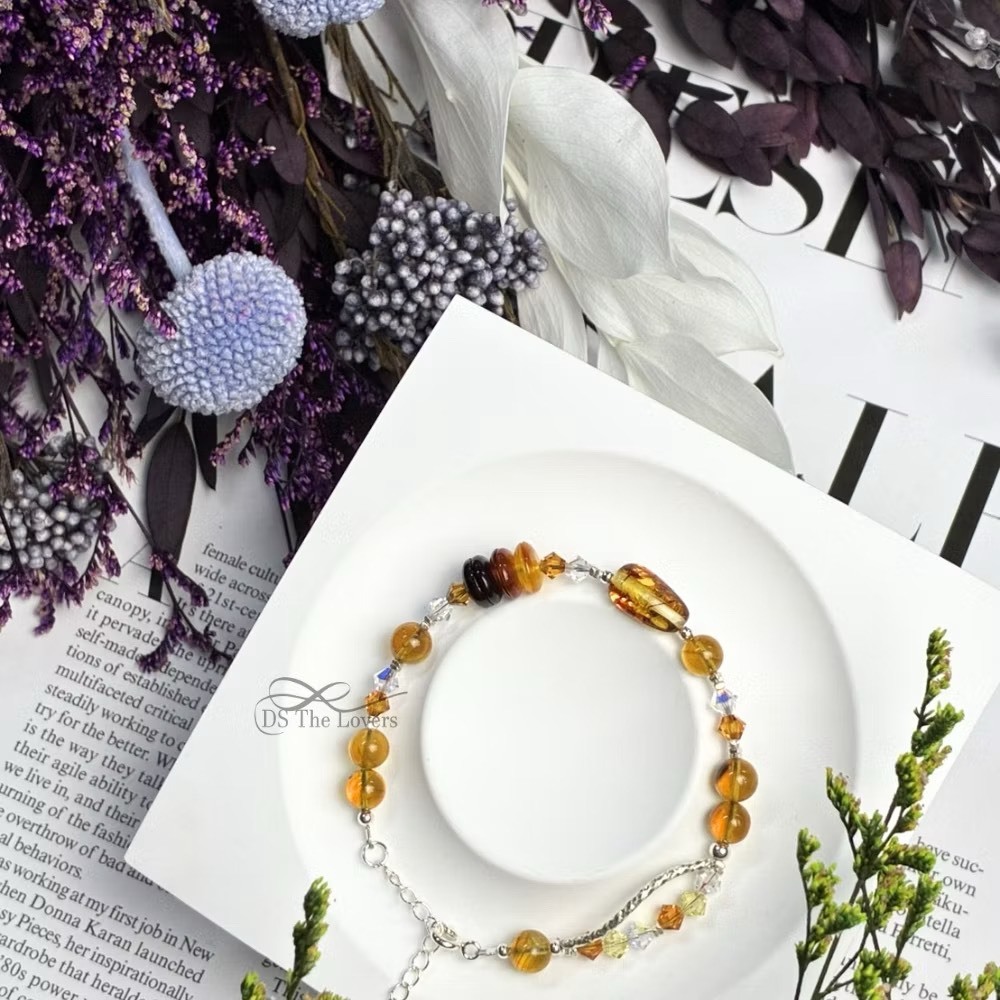 DS The Lovers｜流光歲月・天然花珀琥珀 925純銀手鍊(Time Capsule)