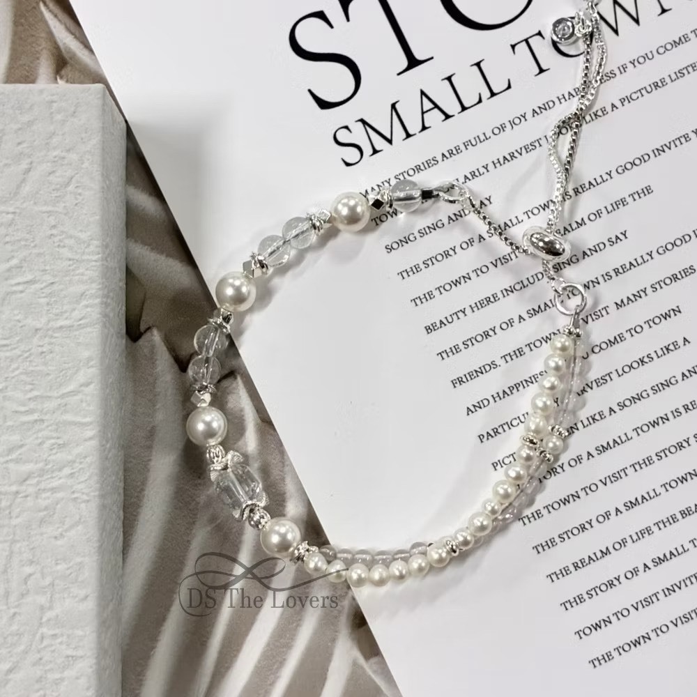 DS The Lovers｜晨曦之露・白水晶天然珍珠 雙層調節手鍊(Morning Dew)