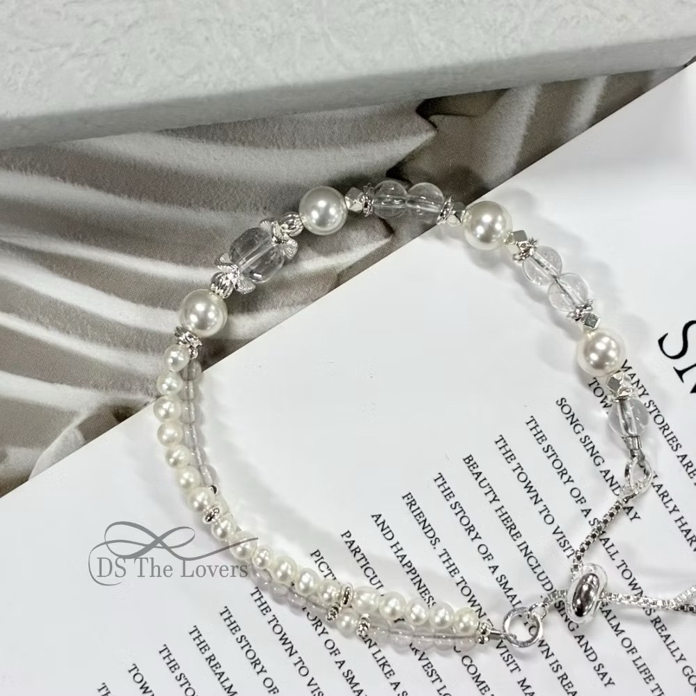 DS The Lovers｜晨曦之露・白水晶天然珍珠 雙層調節手鍊(Morning Dew)