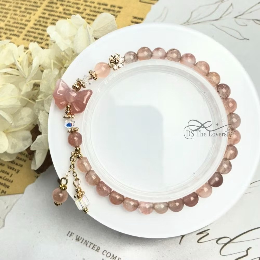 DS The Lovers｜粉彩糖霜・鹽源瑪瑙蝴蝶結水晶手鍊(Pink Candy)
