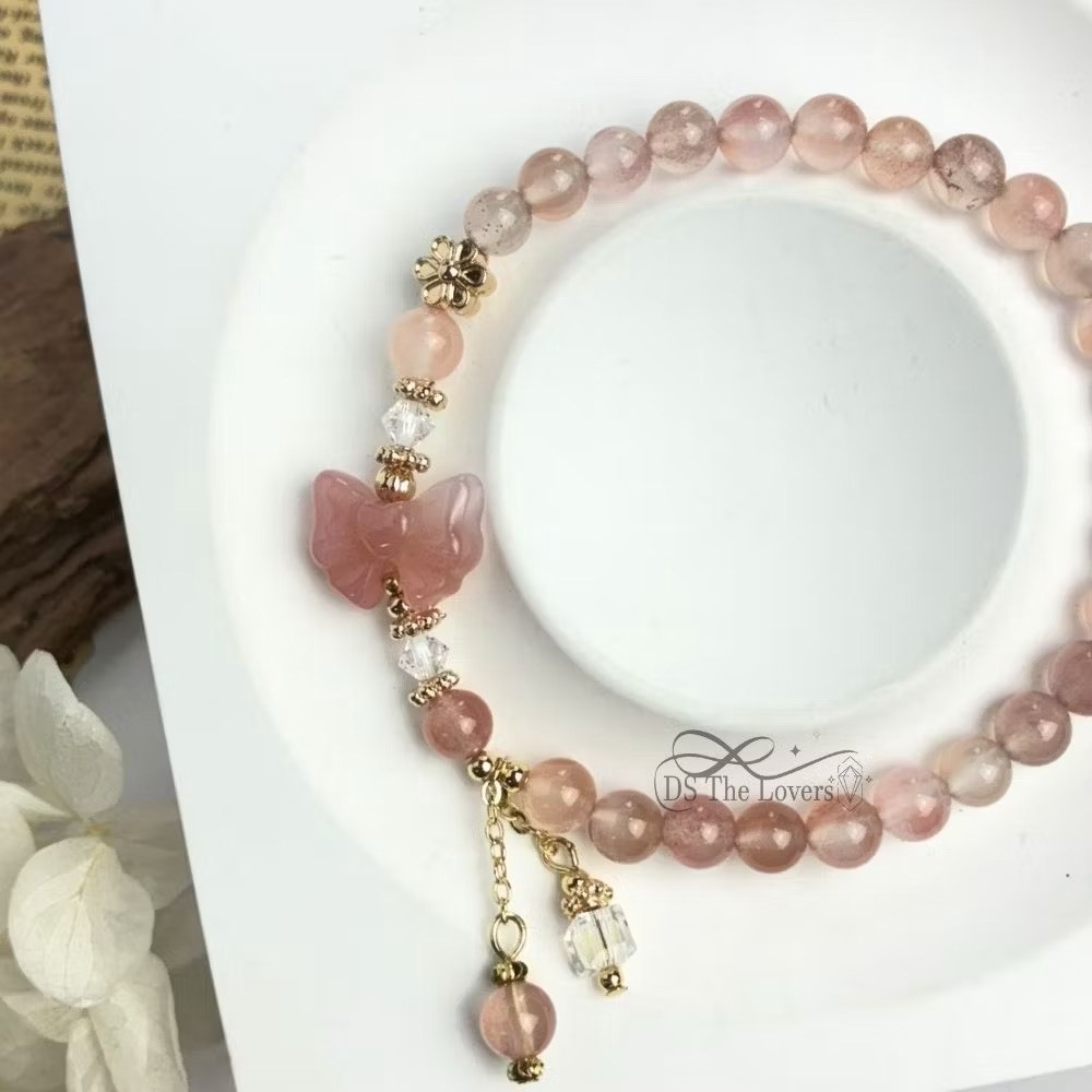 DS The Lovers｜粉彩糖霜・鹽源瑪瑙蝴蝶結水晶手鍊(Pink Candy)