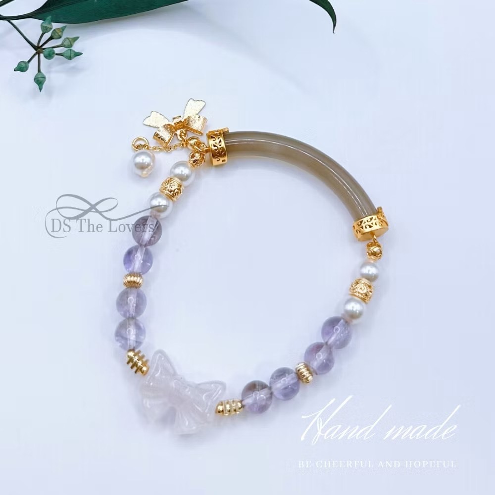 DS The Lovers｜蝶戀紫夢・瑪瑙彎管紫水晶粉晶手鍊 (Violet Dream)
