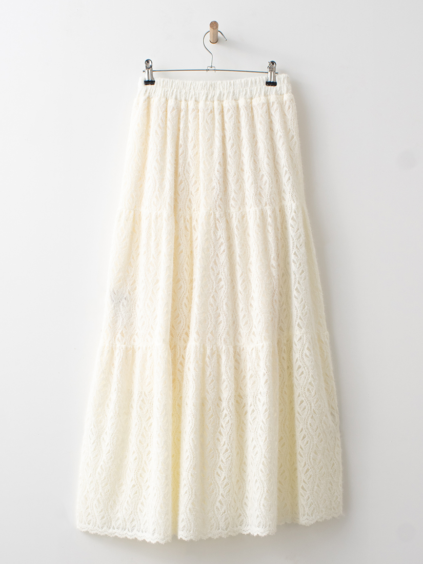 緹花蕾絲絨毛蛋糕長裙