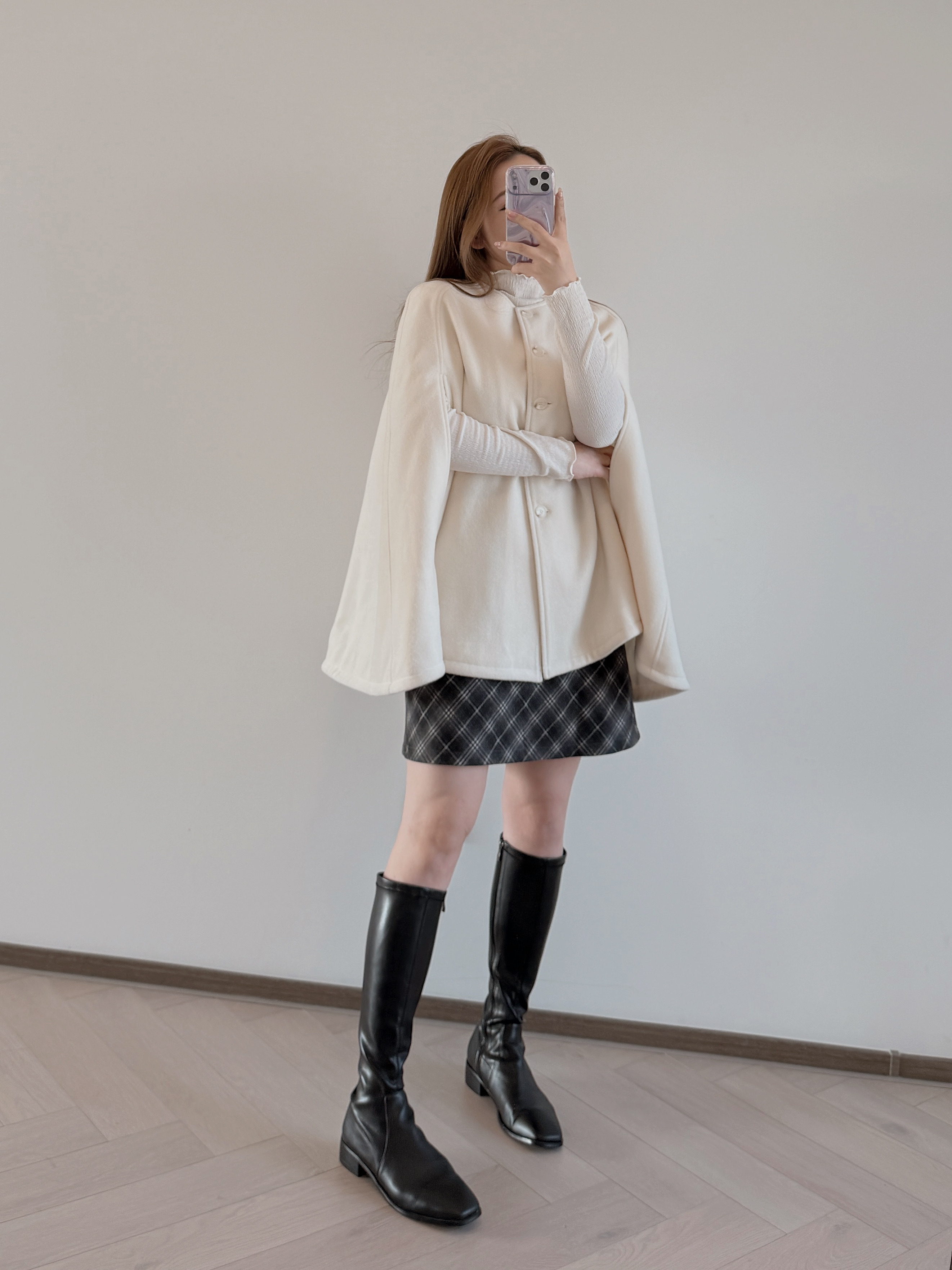 現貨 7374 米杏圓領羊毛·斗篷