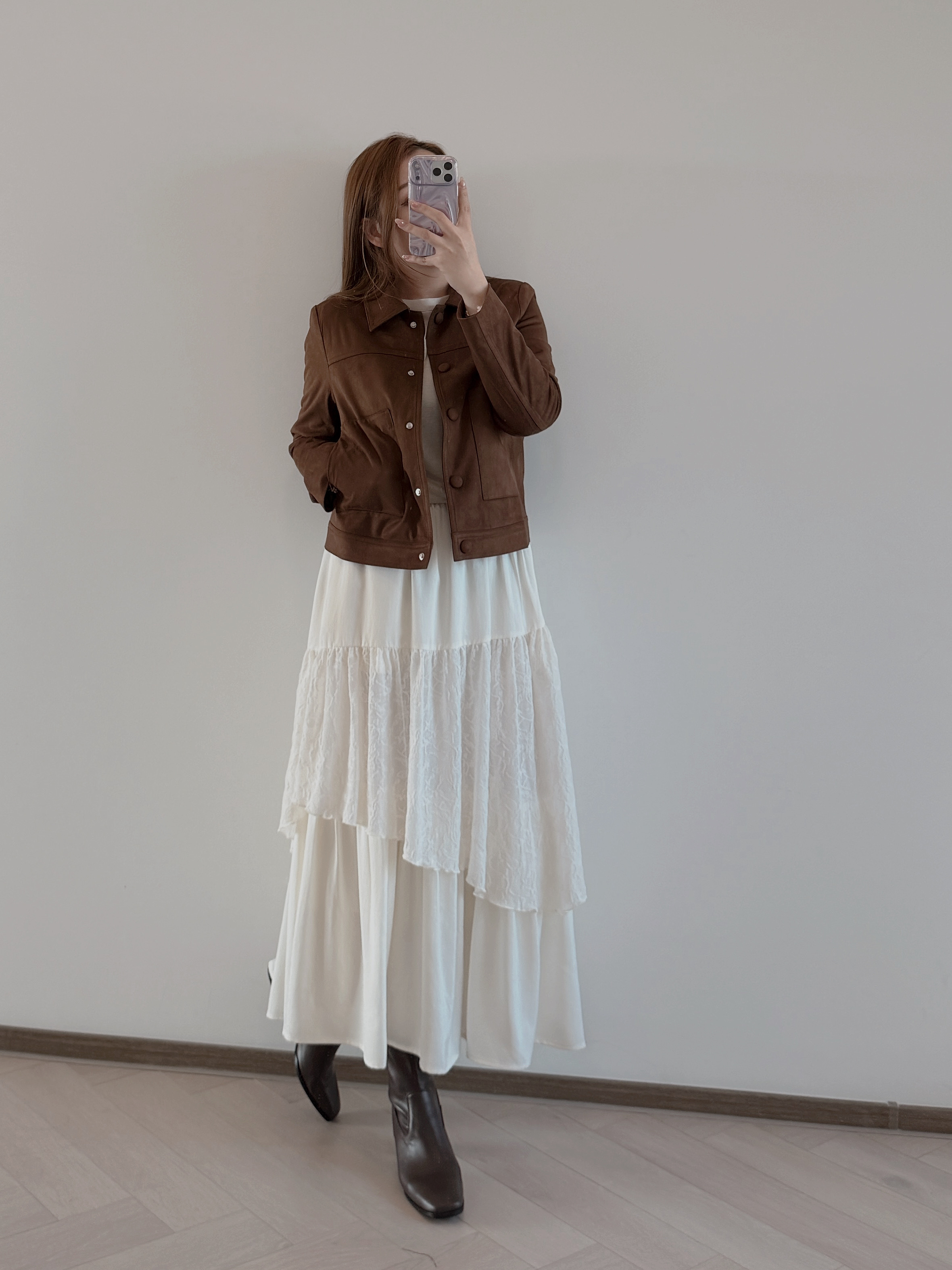 現貨 7361 米白蕾絲拼接橡筋半裙