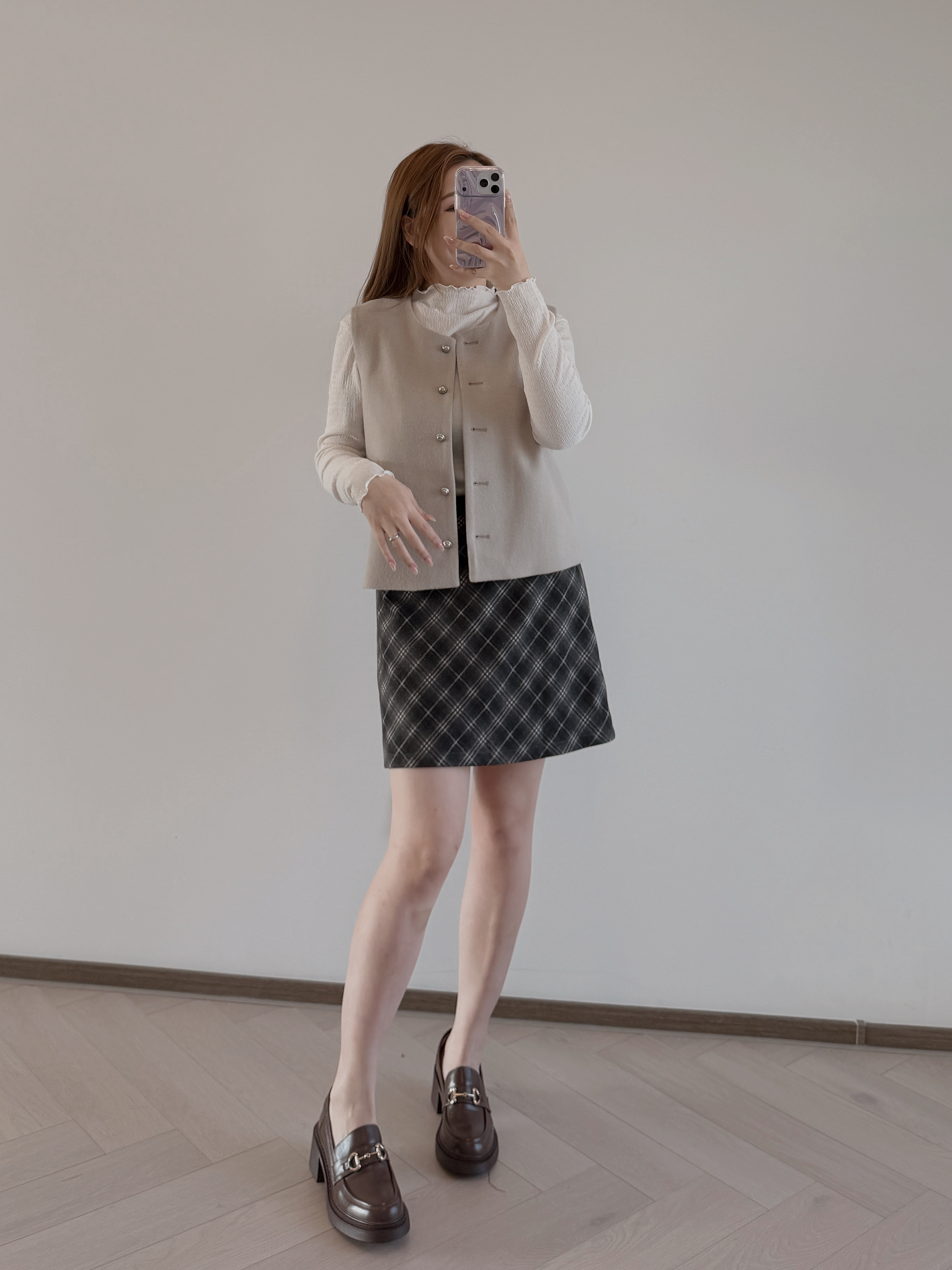 現貨 7332 深灰格仔半身裙 極軟身