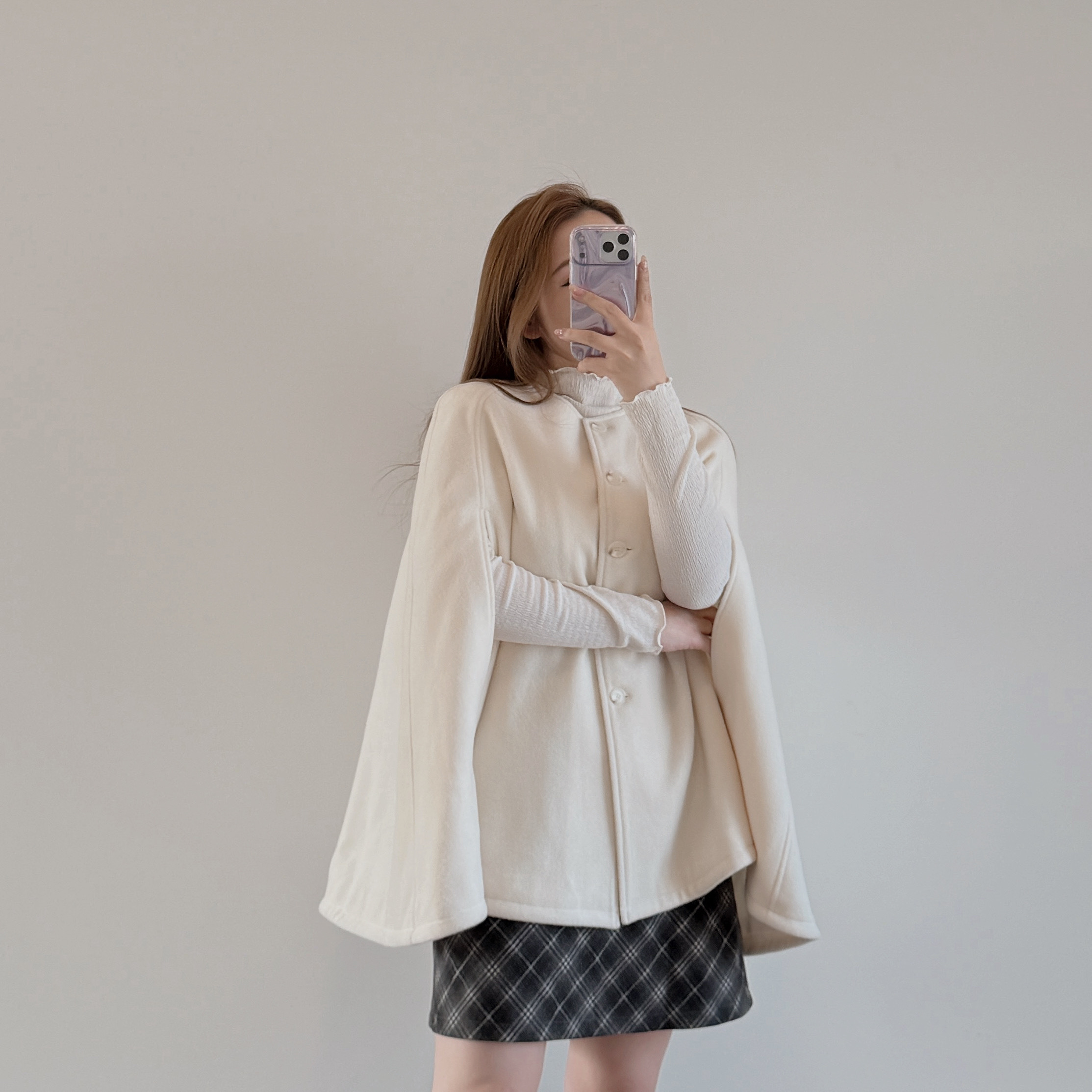 現貨 7374 米杏圓領羊毛·斗篷