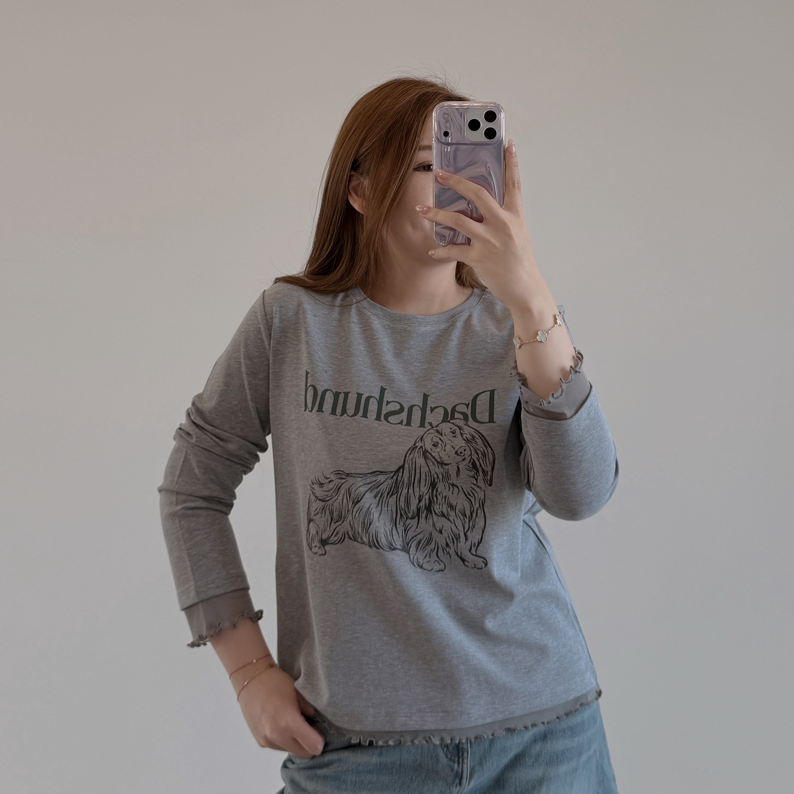 現貨 7360 Lovely Doggy 網紗邊Print Tee