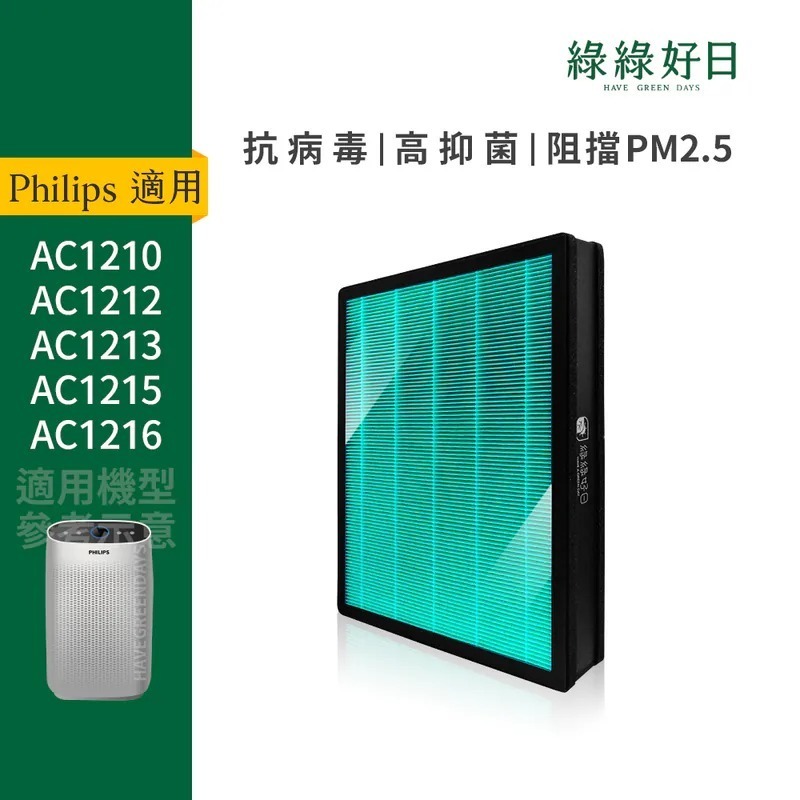 適用Philips飛利浦 舒眠抗敏清淨機 AC1213 1212 1210 1215 蜂顆活性碳複合抗菌HEPA濾網 綠綠好日