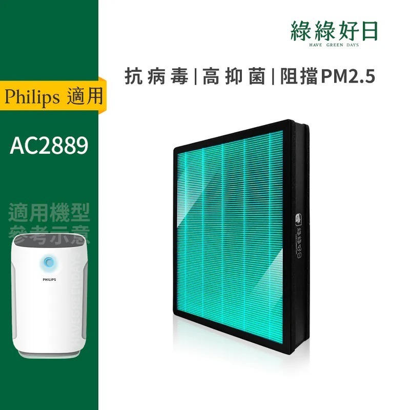 適用 Philips飛利浦 AC2889 智能空氣清淨機 HEPA抗菌濾心 蜂顆活性碳濾網 綠綠好日