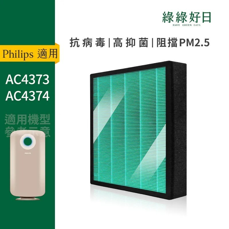 適用 Philips飛利浦 AC4373 AC4374 頂級空氣 HEPA抗菌濾心 蜂顆活性碳濾網 複合式濾網 綠綠好日