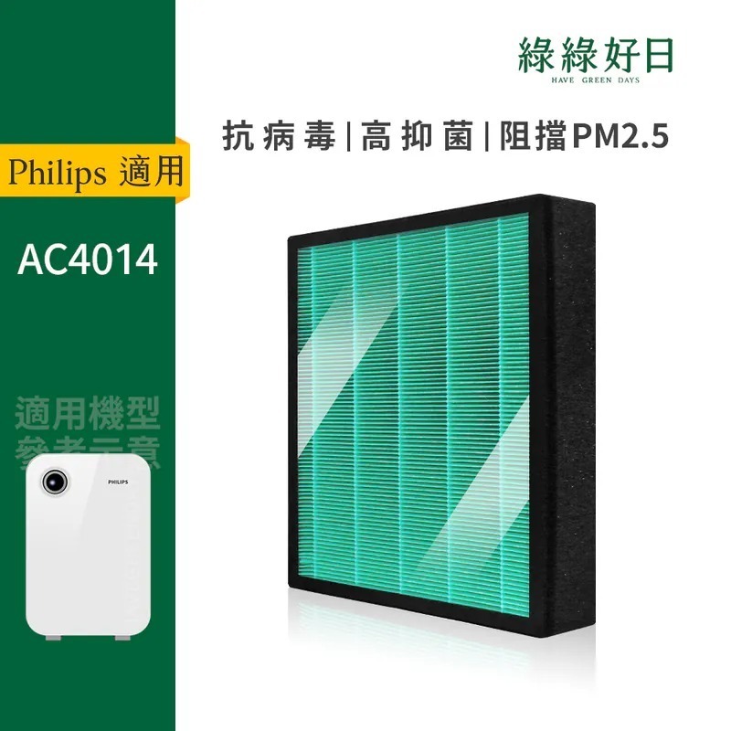 適用 Philips飛利浦 AC4014 智慧防護清淨機 HEPA抗菌濾心 蜂顆活性碳 複合式濾網 綠綠好日