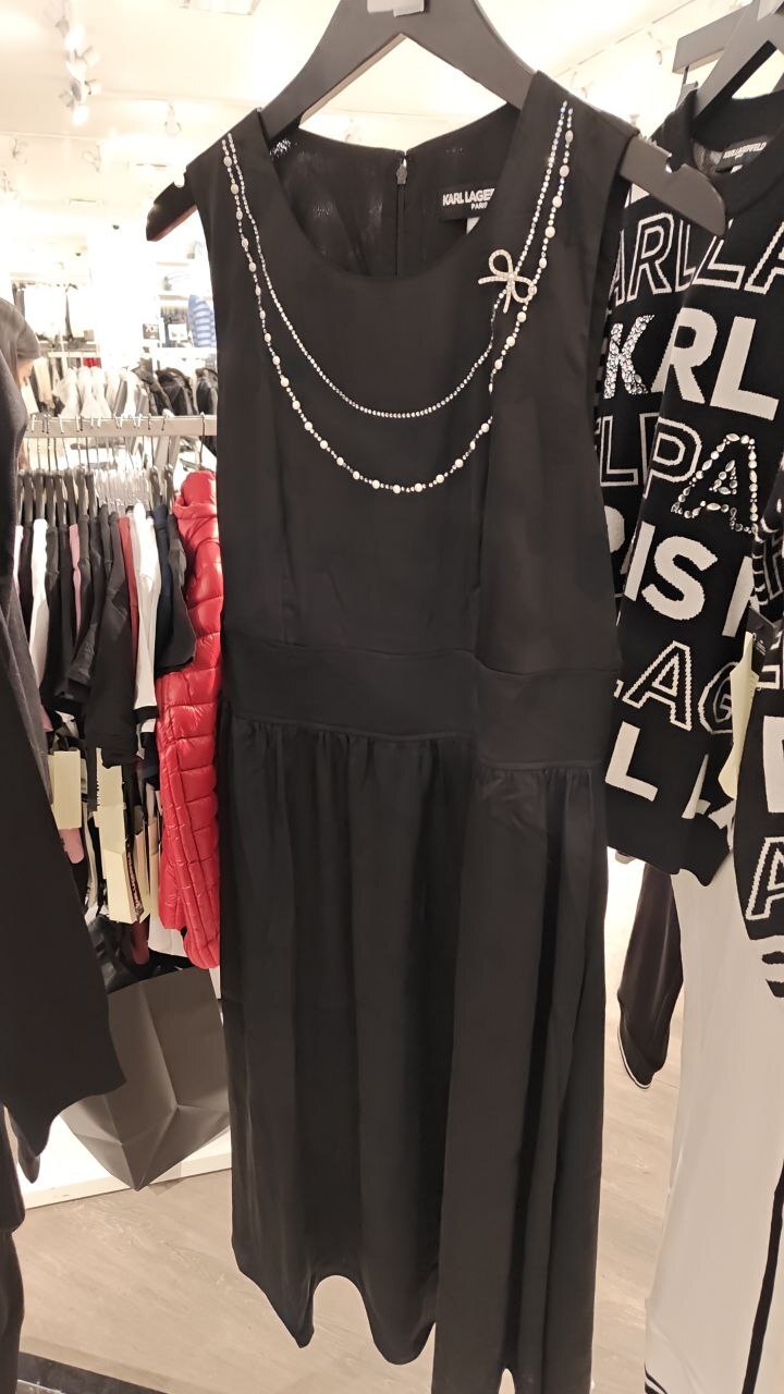 [U] KARL LAGERFELD BLACK WOMEN'S EMBELLISHED JACQUARD FIT AND FLARE DRESS, LD5D0K83-BLK (UKL227)