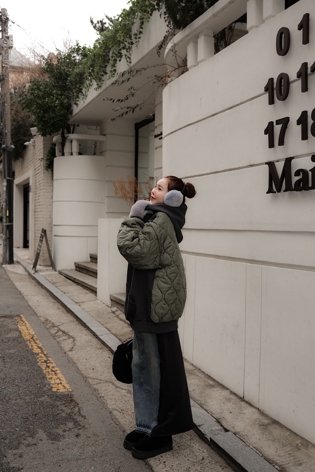 #DD95拼接牛仔長裙(灰/深藍)