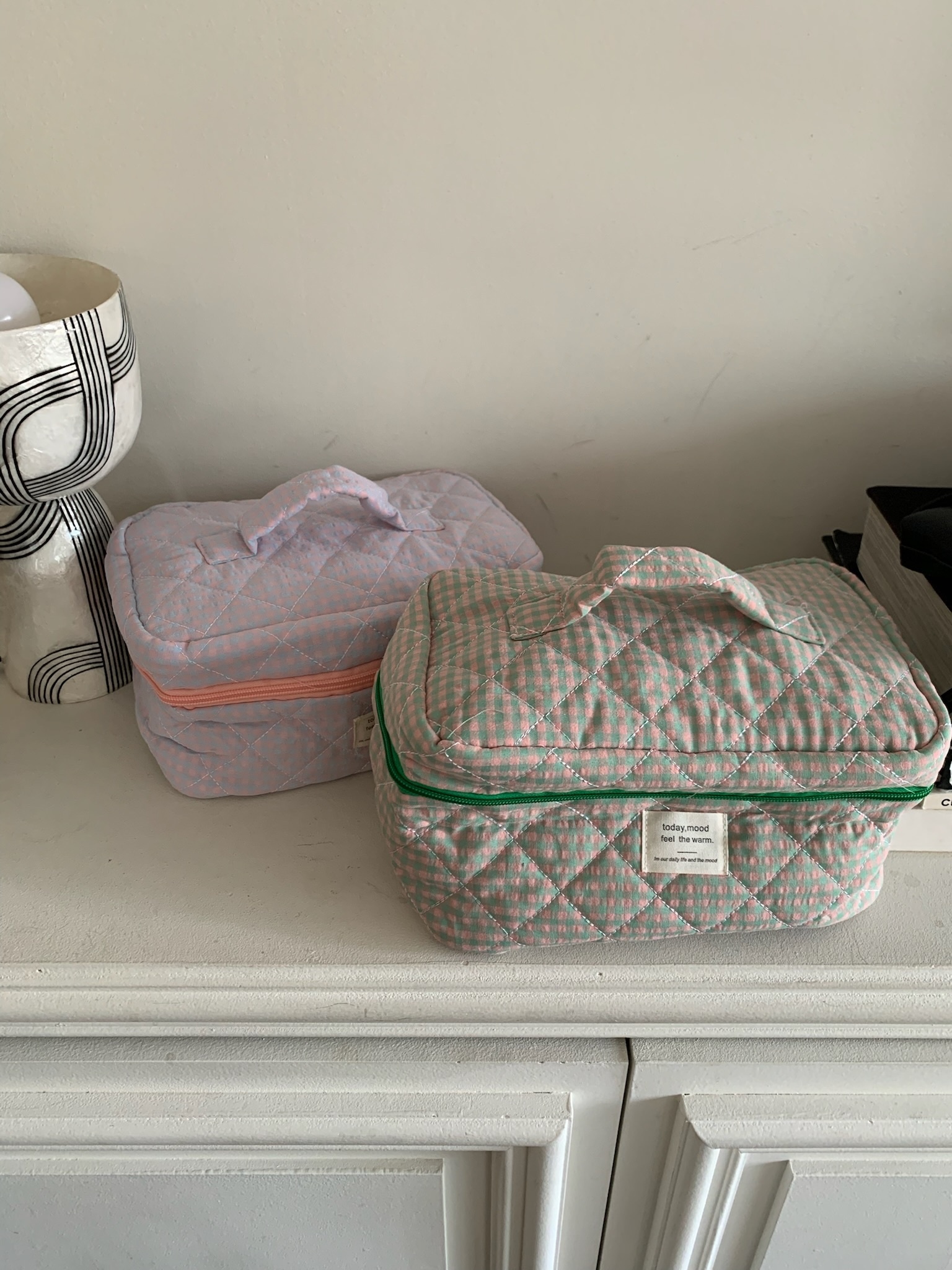 J69/ 野餐粉綠格子化妝包