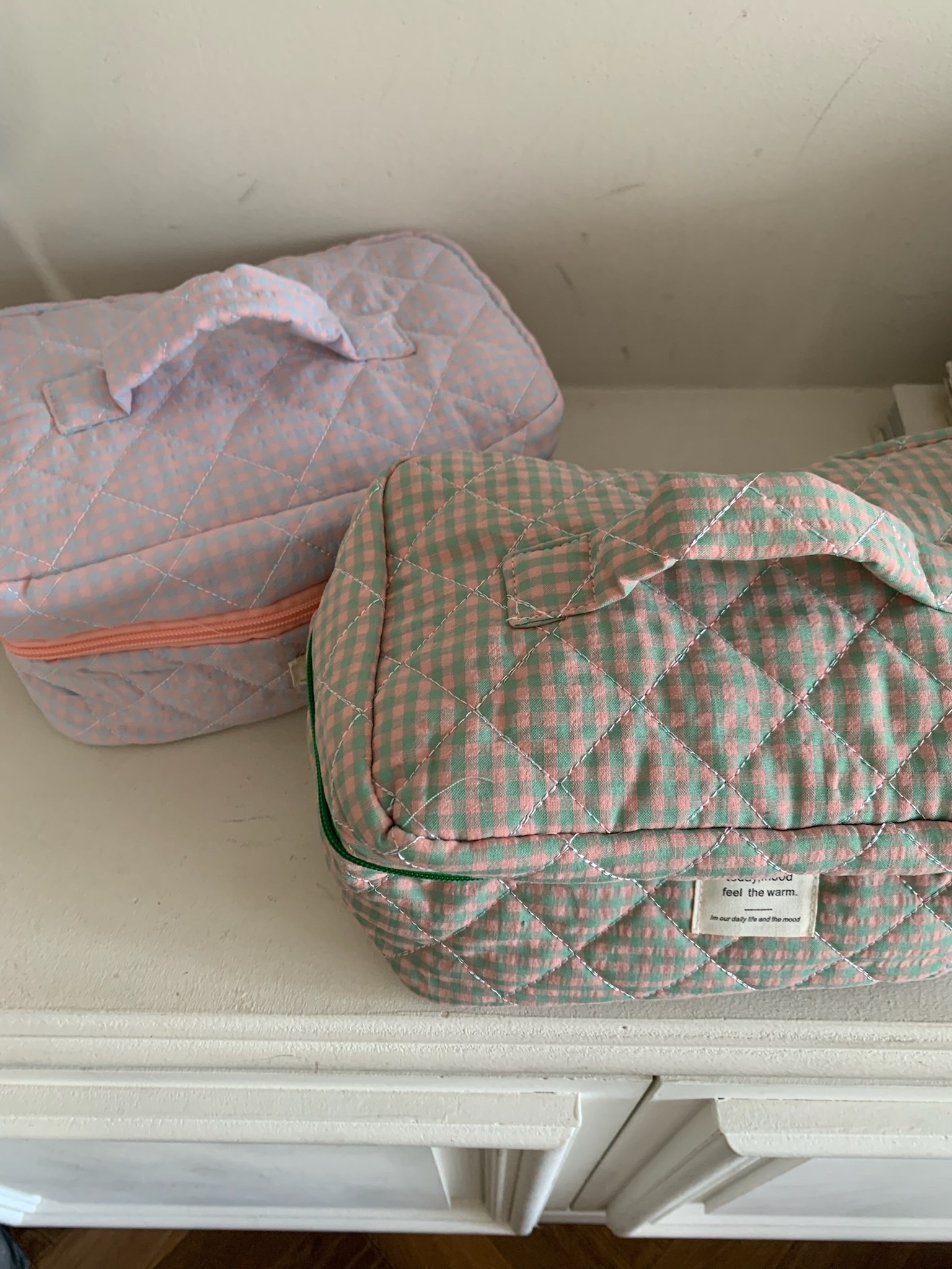 J69/ 野餐粉綠格子化妝包